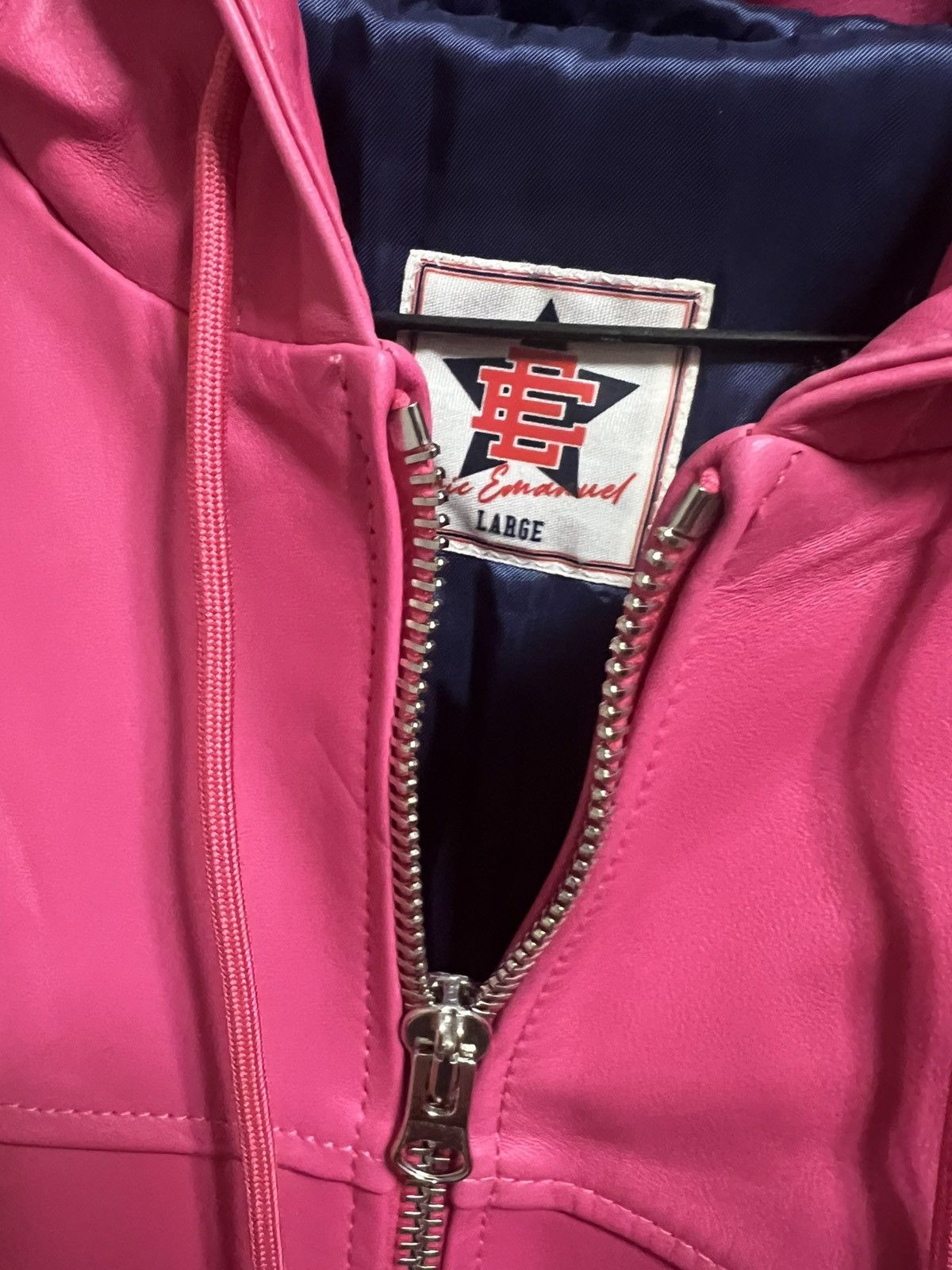 Eric Emanuel Eric Emanuel pink w blue EE leather bomber jacket large Size US L / EU 52-54 / 3 - 2 Thumbnail