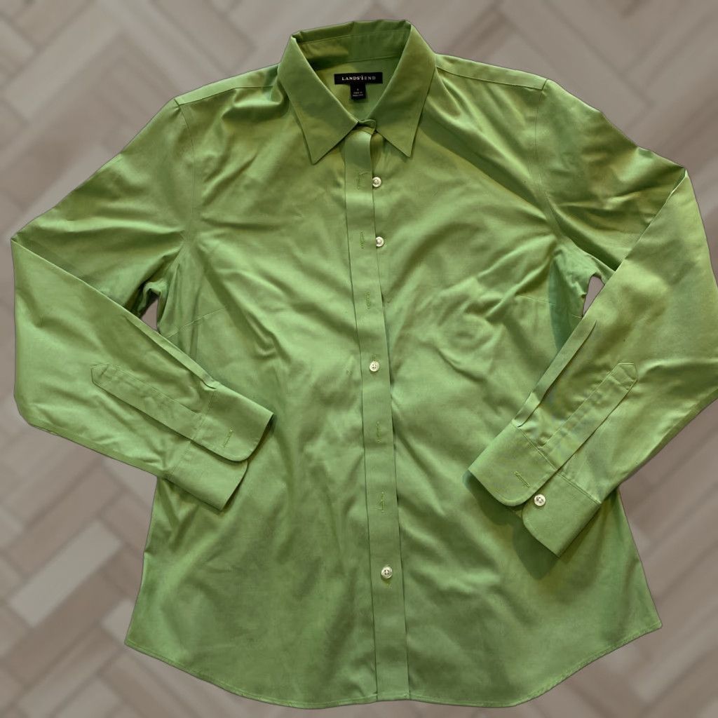 Lands' End Lands' End Women’s Green Cotton Button-Down Shirt Size 8 Regular Collared Long Sleeve Classic Office Casual Shirt - Womens Size M / US 6-8 / IT 42-44 - 1 Thumbnail