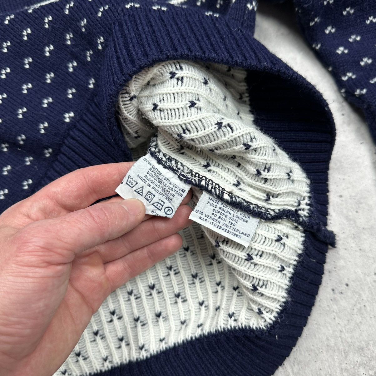 Polo Ralph Lauren × Vintage Polo Ralph Lauren Navy Multi Skier Graphic Cotton Sweater Size US L / EU 52-54 / 3 - 5 Thumbnail