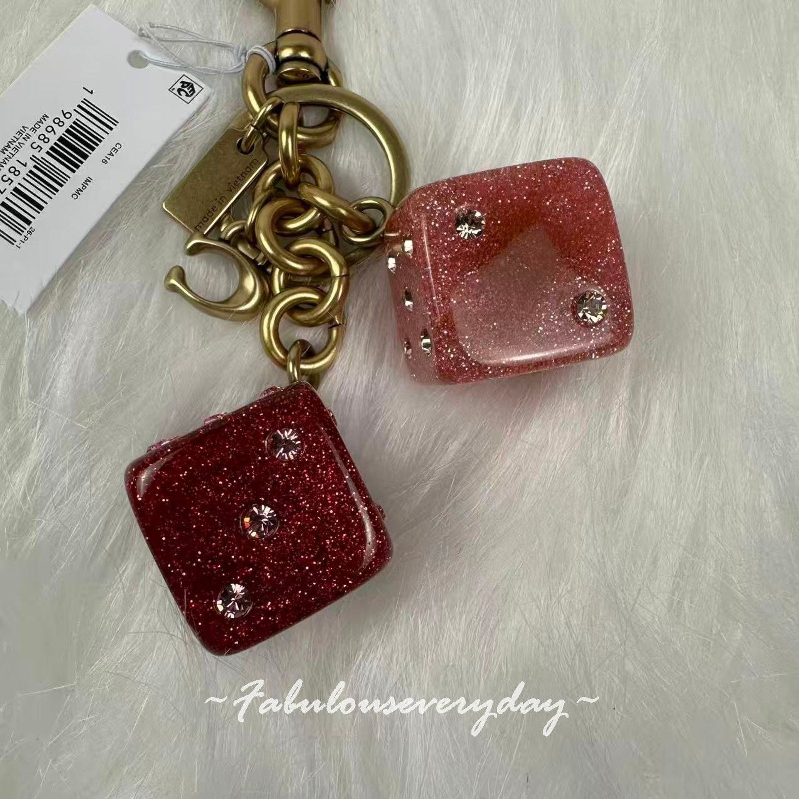 Coach Coach Dice Bag Charm With Keyring Key Chain In Gold/Pink Size ONE SIZE - 3 Thumbnail