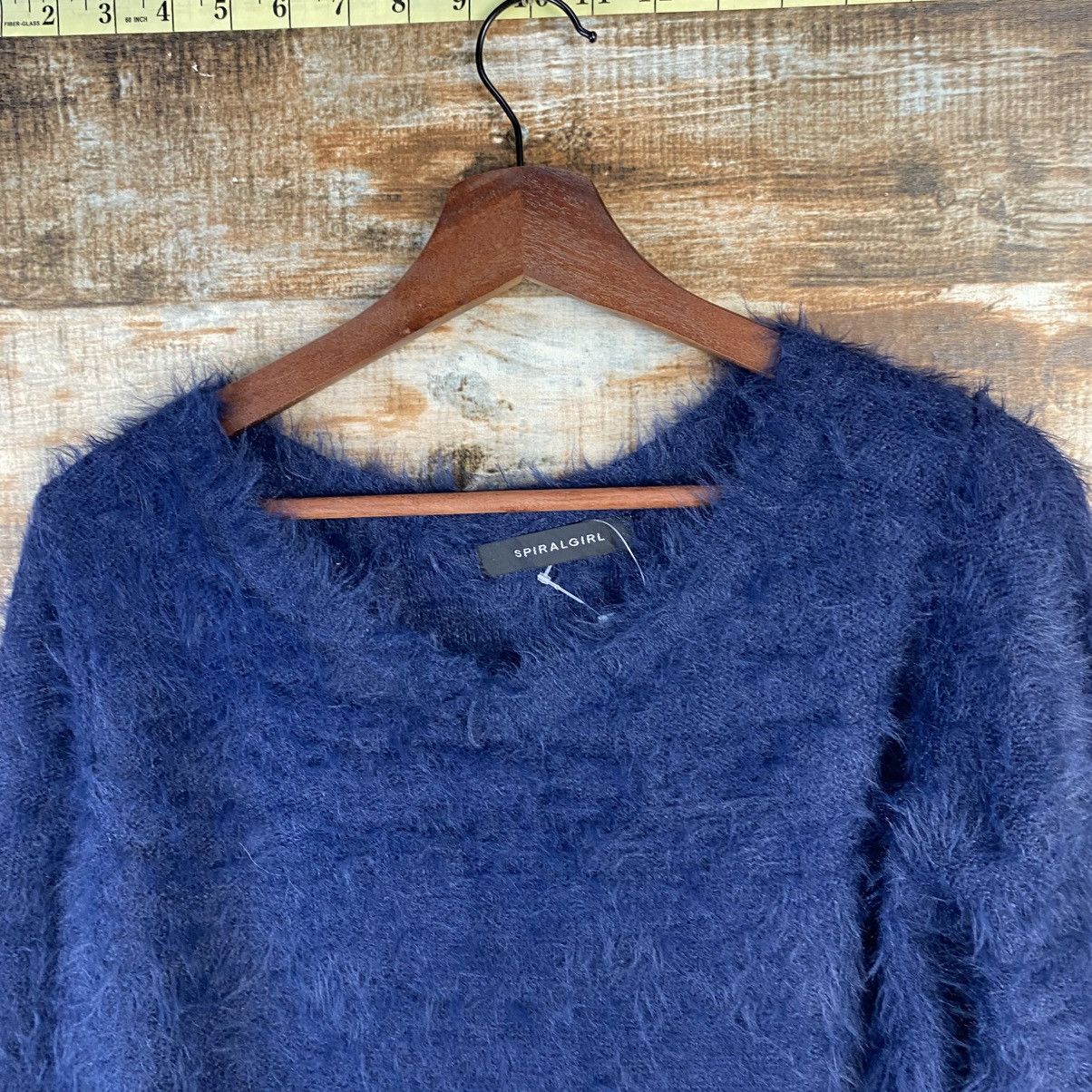Japanese Brand DL Spiral Girl Dark Blue Fur shaggy Knitwear #C1094 Size S / US 4 / IT 40 - 4 Thumbnail
