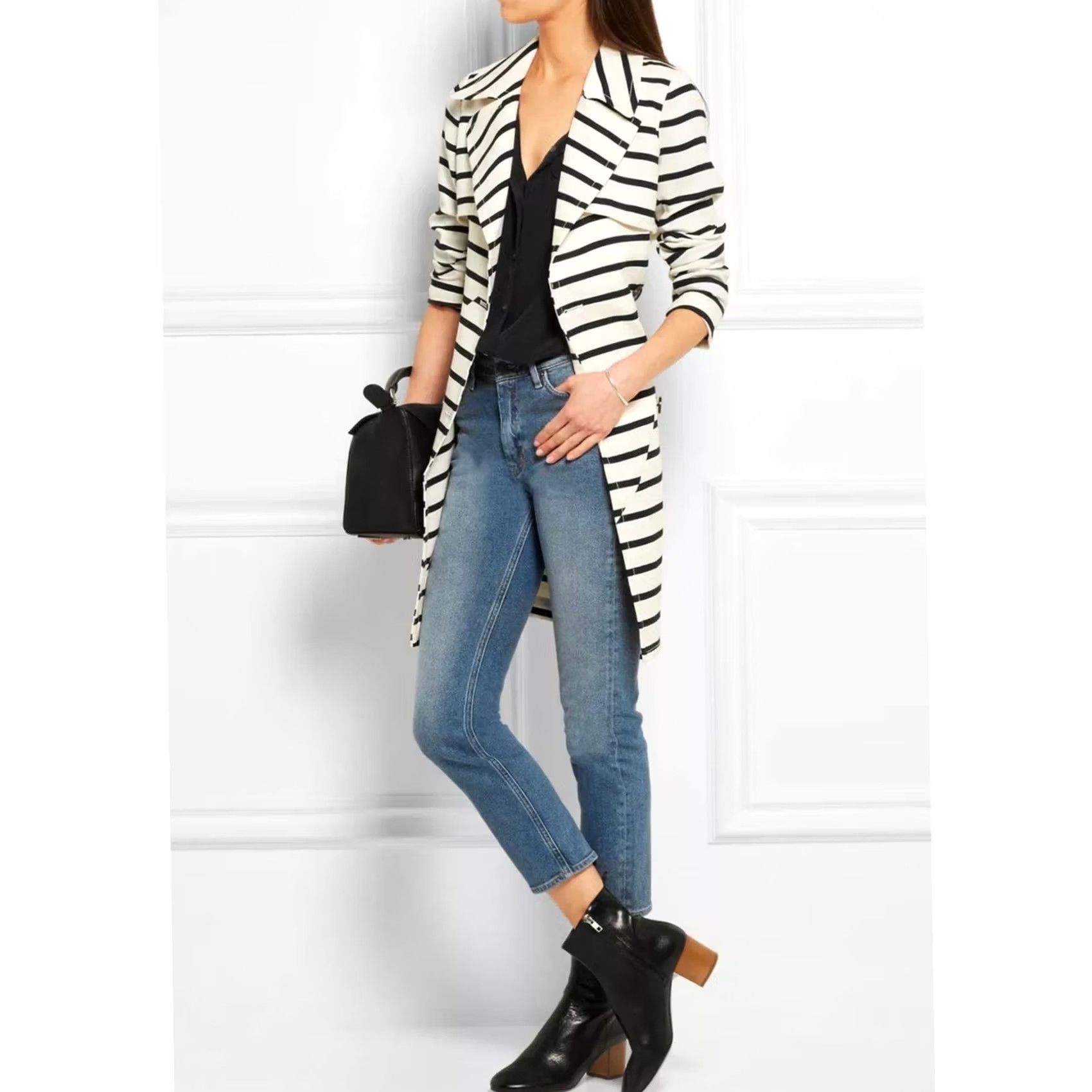 Madewell Madewell Trench Coat Jacket Striped Belted Women’s XS Black & Ivory Multicolor Pattern Long Sleeve Button Size XS / US 0-2 / IT 36-38 - 3 Thumbnail