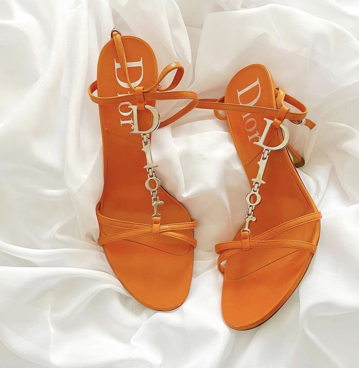 Christian Dior Vintage Rare Spell Out Orange Heels