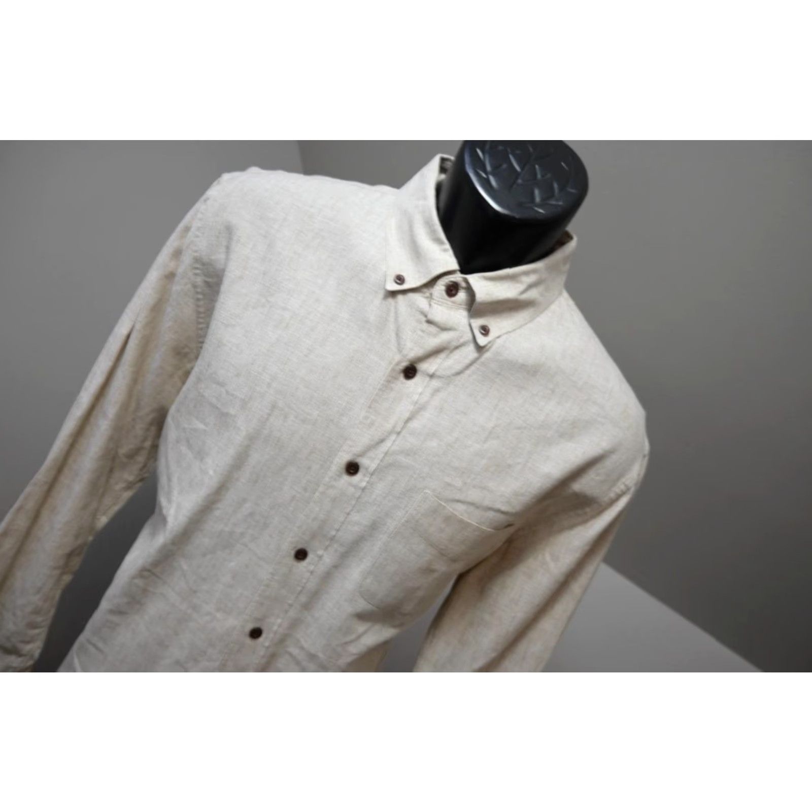 J. Crew Linen Blend Button-Up Dress Shirt Beige Large Long Sleeve Mens