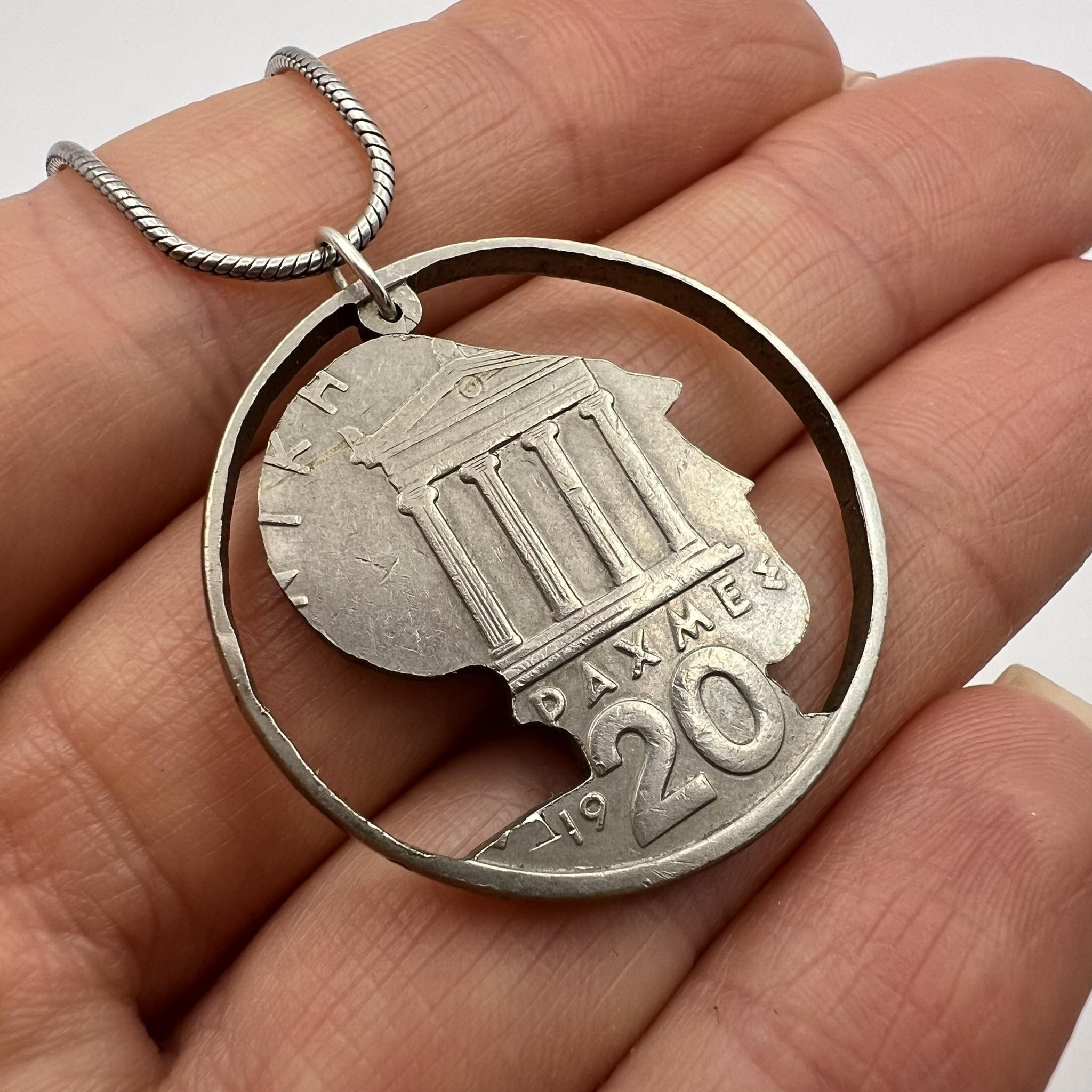 Sterling Silver 1980 Vintage Jewelry Silver 925 Necklace Greece Silver Coin Size ONE SIZE - 3 Thumbnail