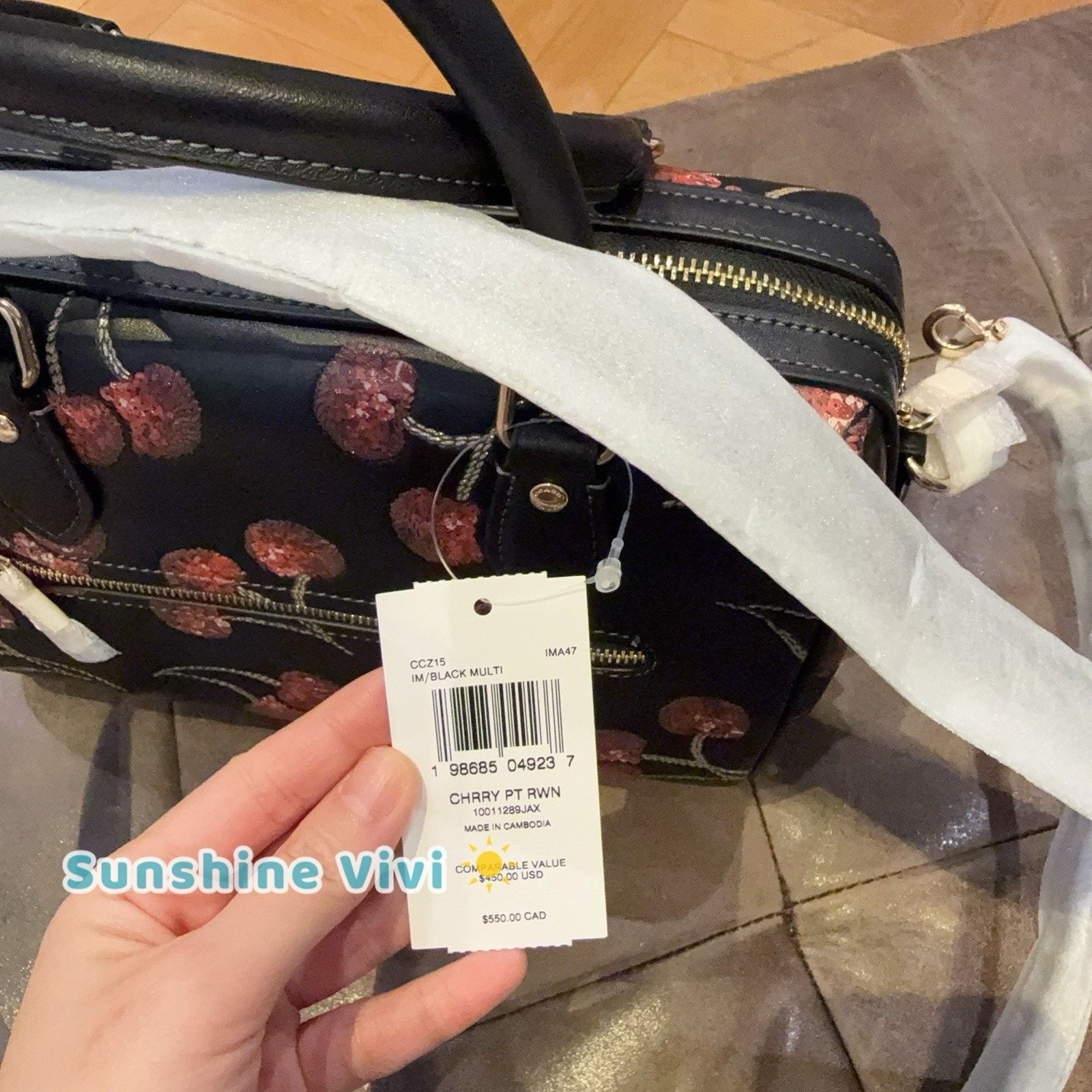 Coach NWT Coach CCZ15 Rowan Satchel Bag Cherry Print Black Leather Size ONE SIZE - 6 Thumbnail