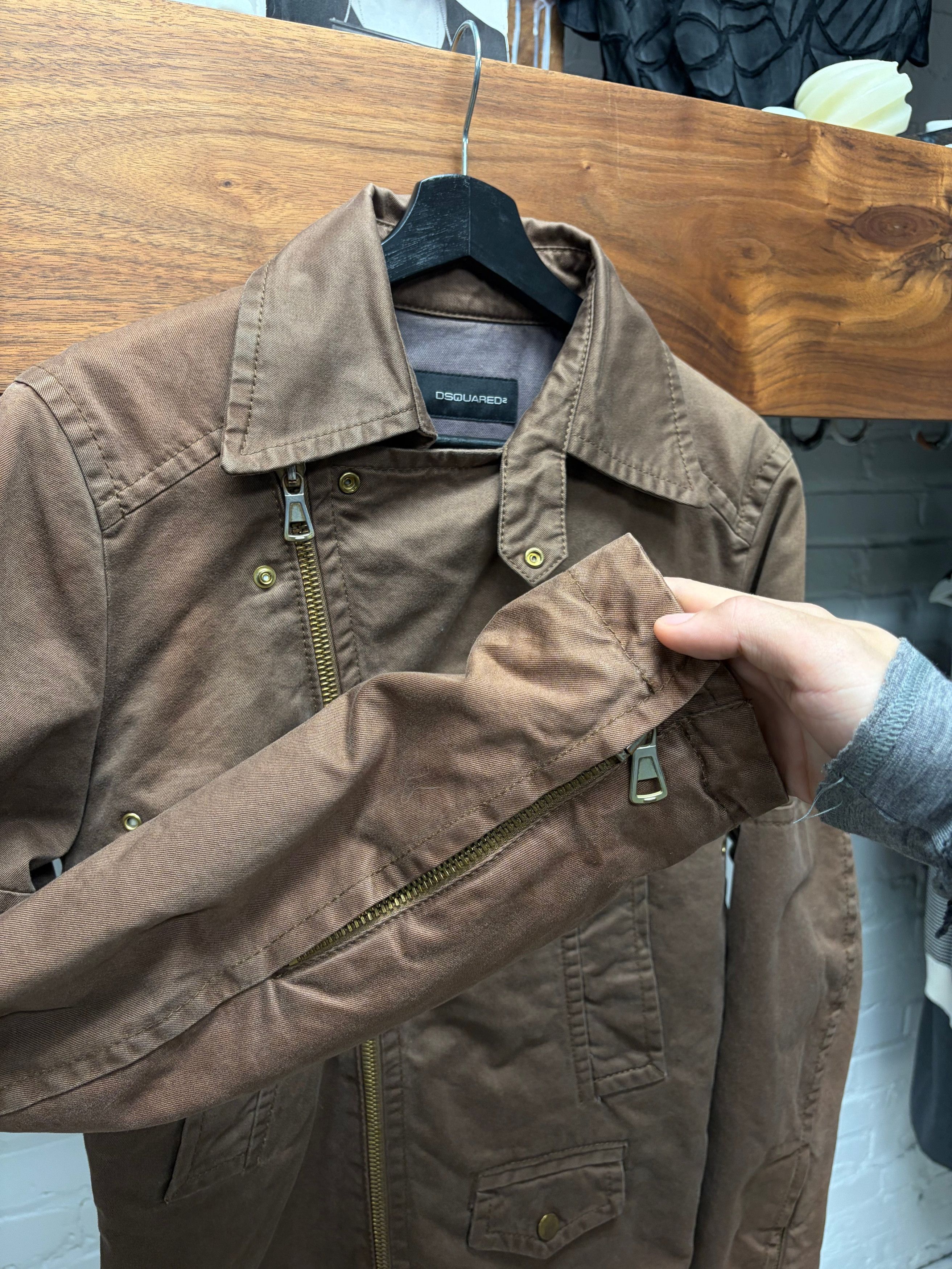 Dsquared2 2000s Dsquared2 Brown Cotton ‘Perfecto Zip’ Biker Jacket Size US M / EU 48-50 / 2 - 2 Thumbnail