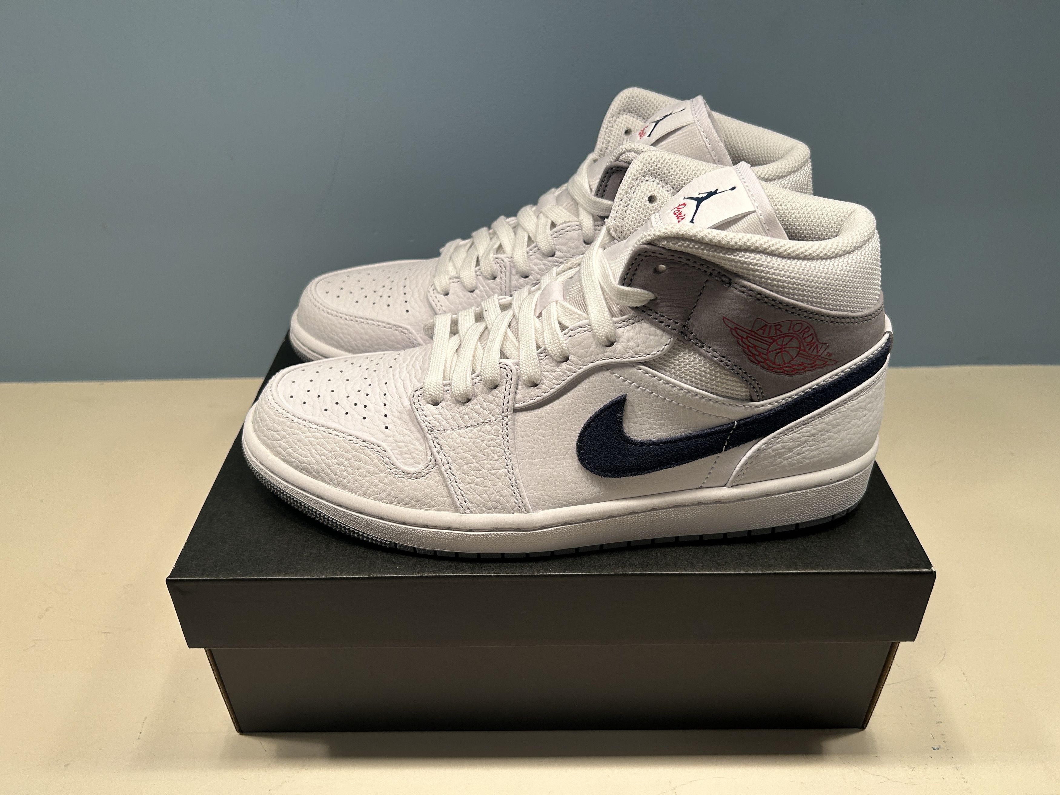 image of Jordan Nike Jordan 1 Mid Paris White Shoes, Men's (Size 9)