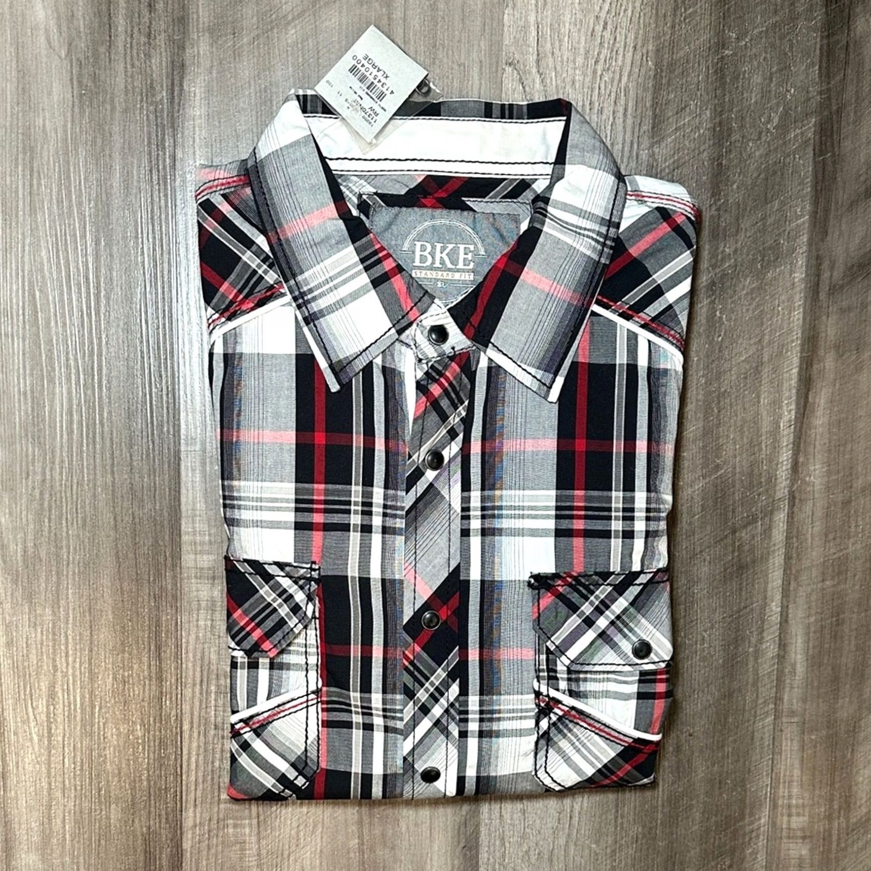 BKE BKE Standard Fit Plaid North Shirt Short Sleeve Pearl Snap Button XL Mens Black Size US XL / EU 56 / 4 - 2 Thumbnail