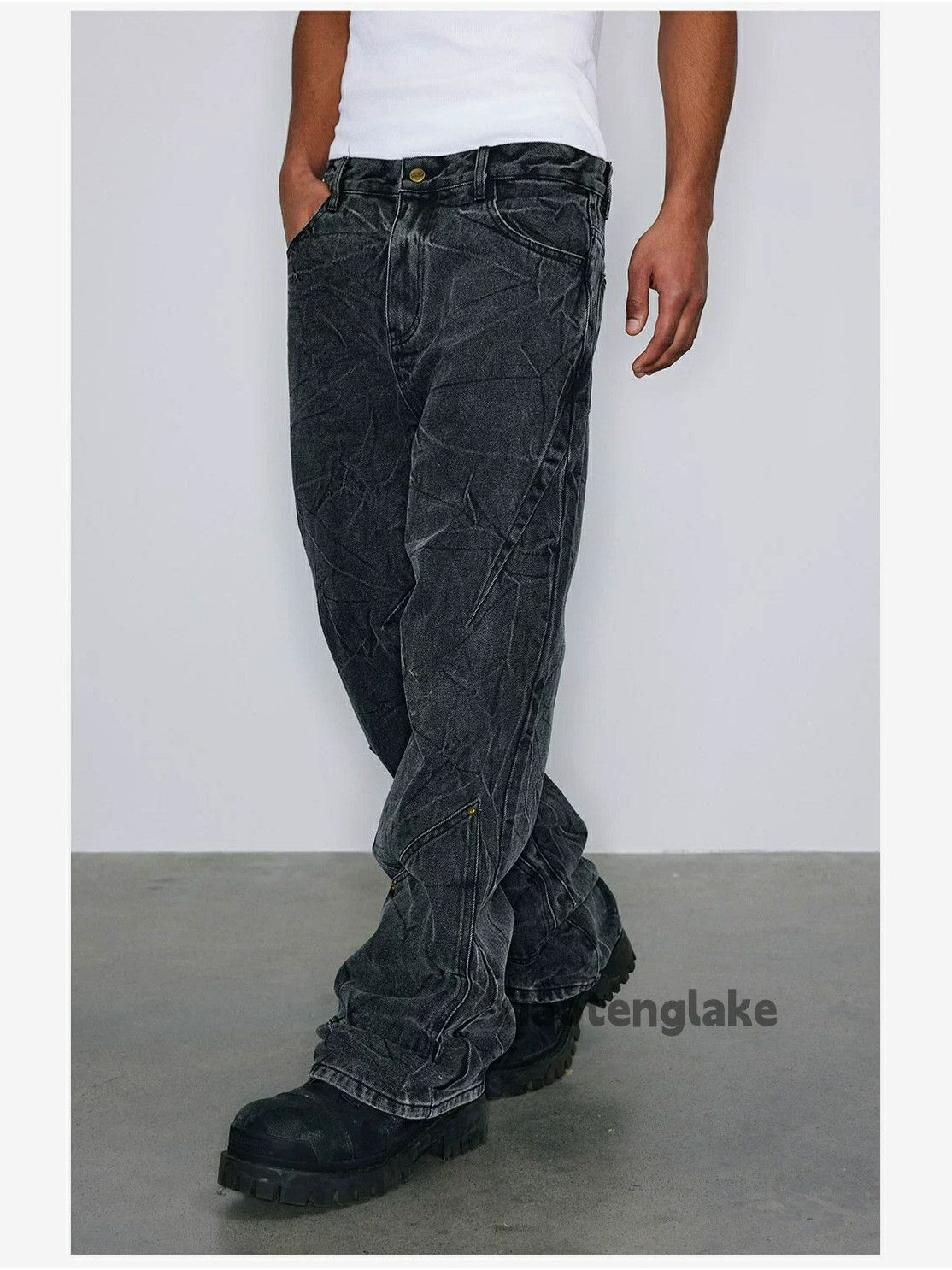 loose baggy washed faded y2k pattern hiphop jeans