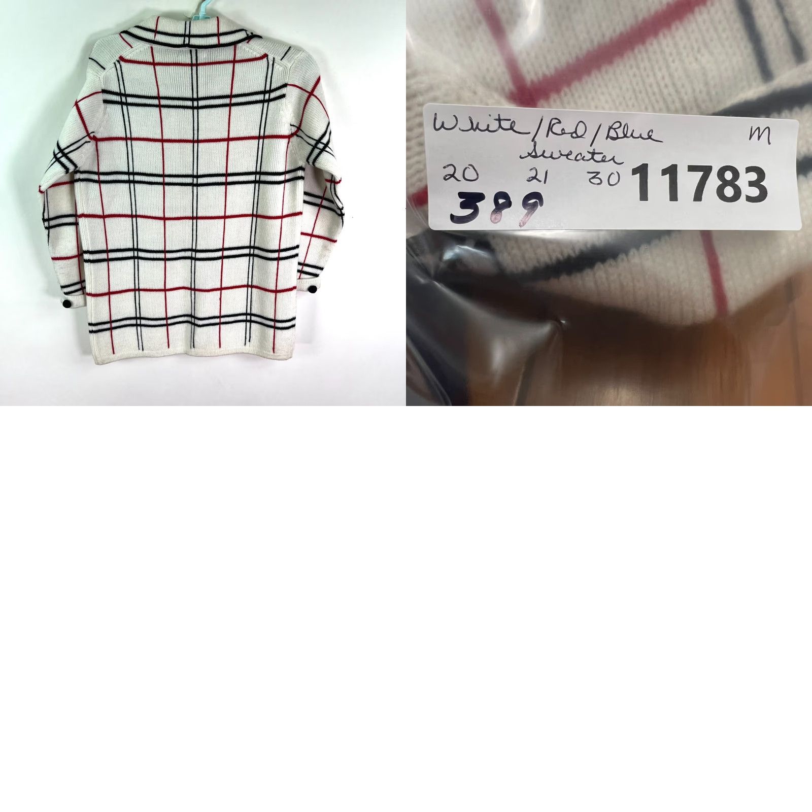 Vintage VINTAGE Hand Full Fashioned Checked Cardigan Sweater Womens M White/Blue Acrylic Long Sleeve Collared Relaxed Fit Size M / US 6-8 / IT 42-44 - 8 Thumbnail