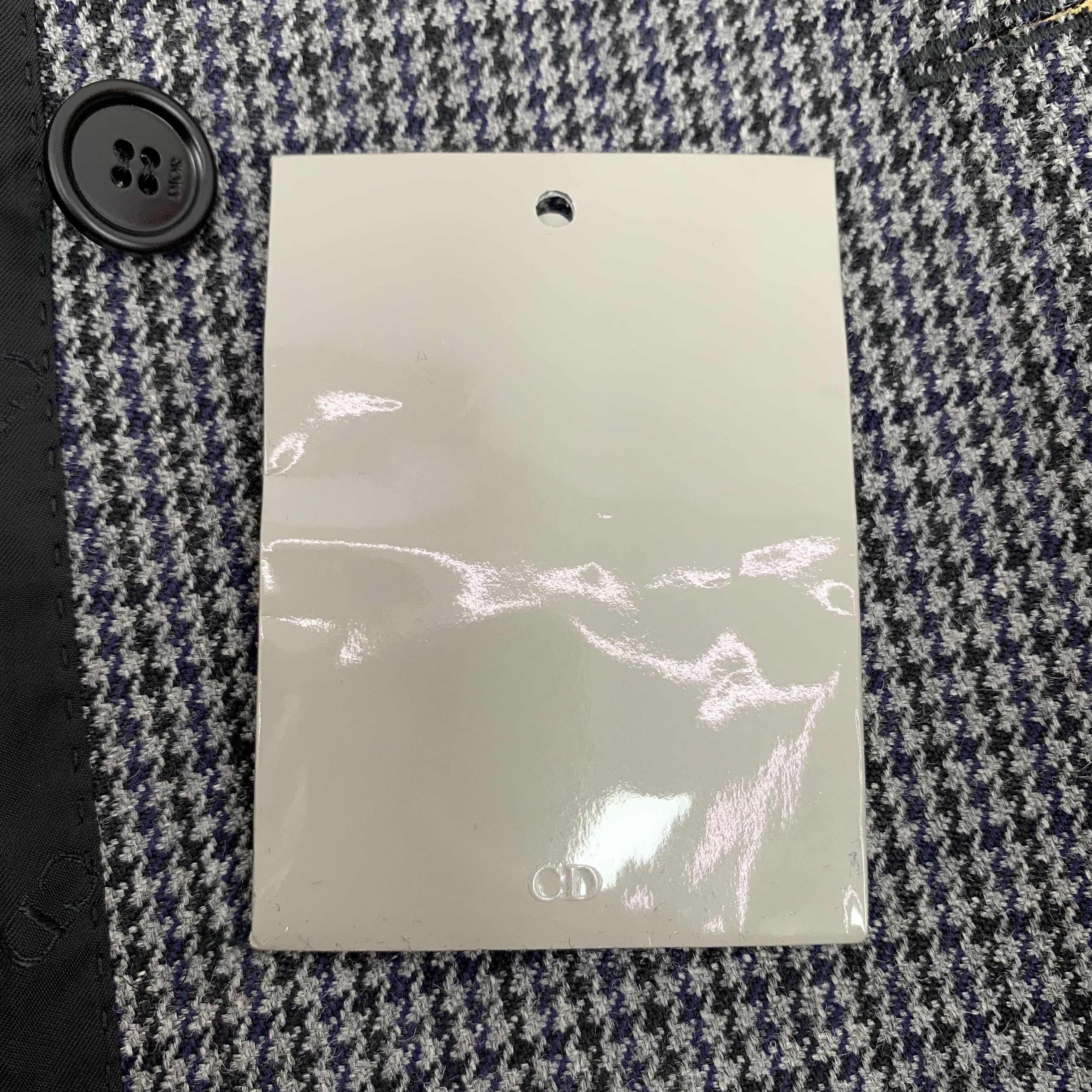 Dior Dior Grey Houndstooth Wool Double-Breasted Coat (Size 46) Size US S / EU 44-46 / 1 - 4 Thumbnail