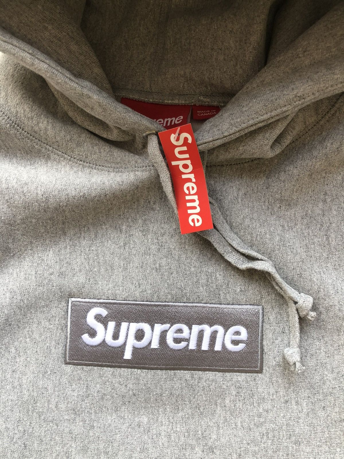 XL Supreme box logo hoodie heather grey sweatshirt hooded