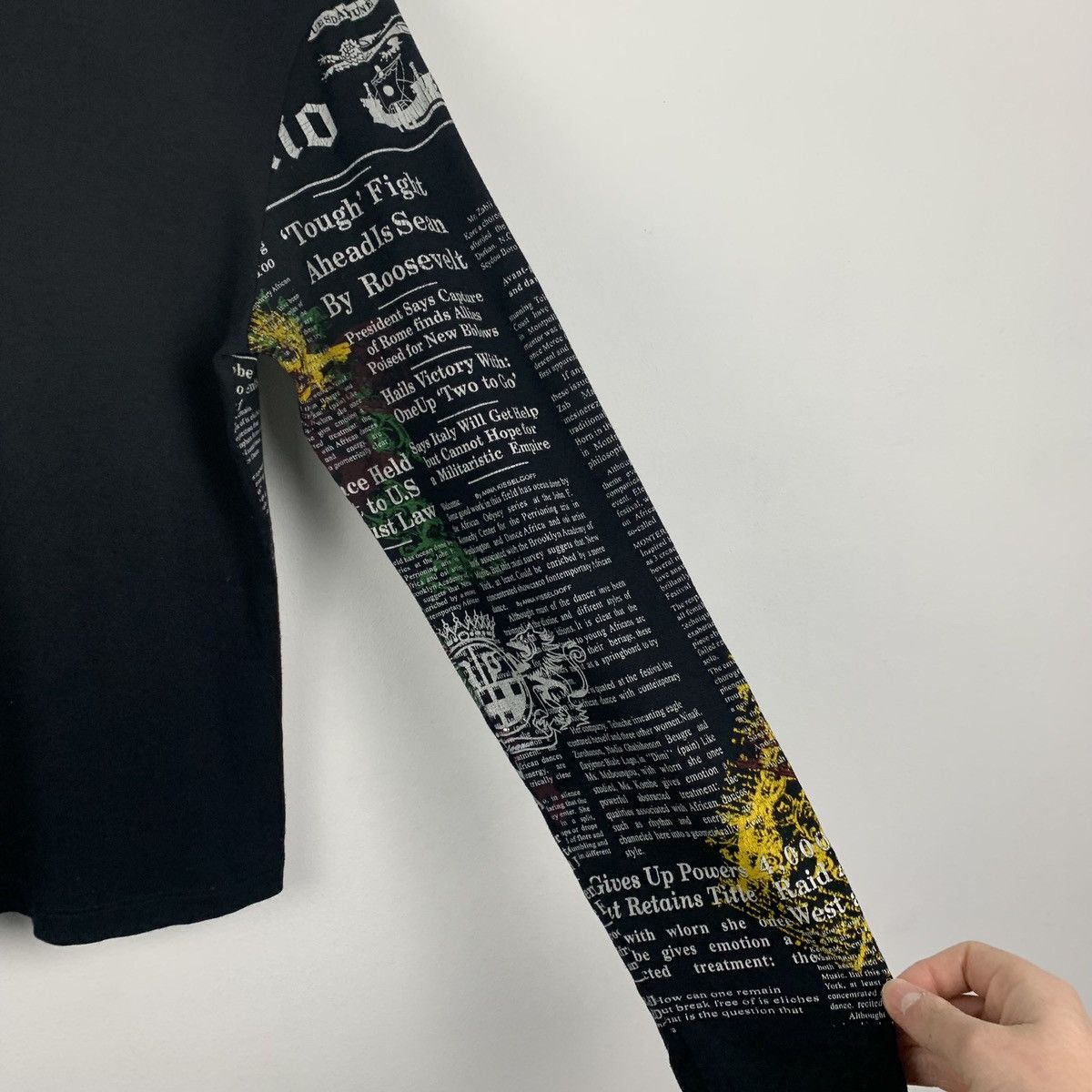 John Galliano Gazette News Paper Long Sleeve T-Shirt Black