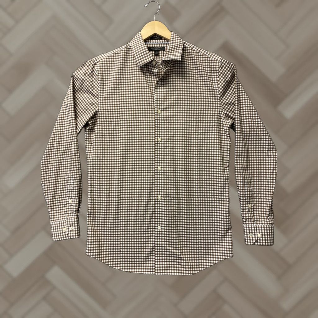 Banana Republic VINTAGE Banana Republic Button-Up Shirt Mens M Tall Brown Check Stretch /0492 Size US M / EU 48-50 / 2 - 1 Thumbnail
