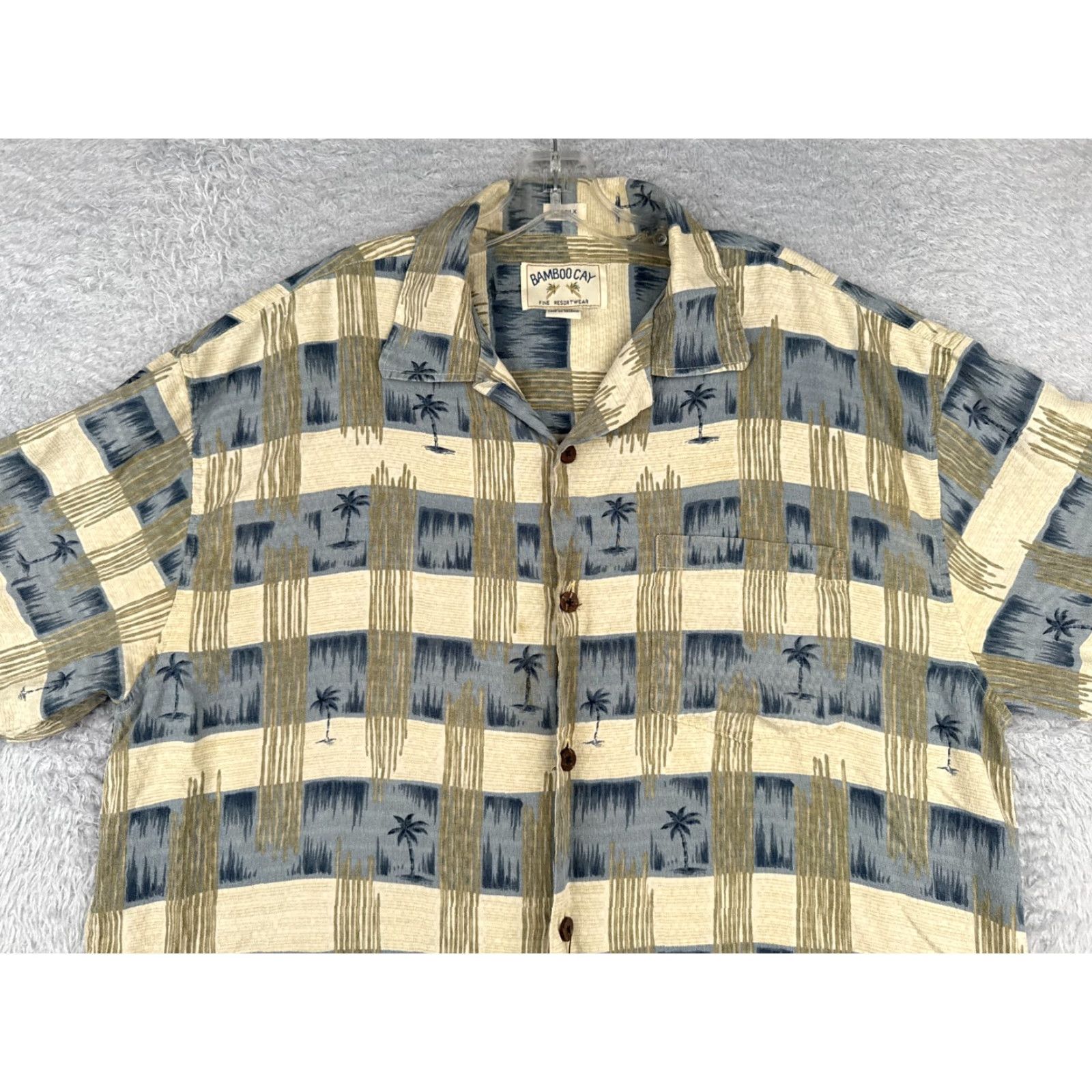 Vintage VINTAGE Bamboo Cay Shirt Adult XL Blue Ivory Stripe Palm Silk Hawaiian READ Size US XL / EU 56 / 4 - 4 Thumbnail