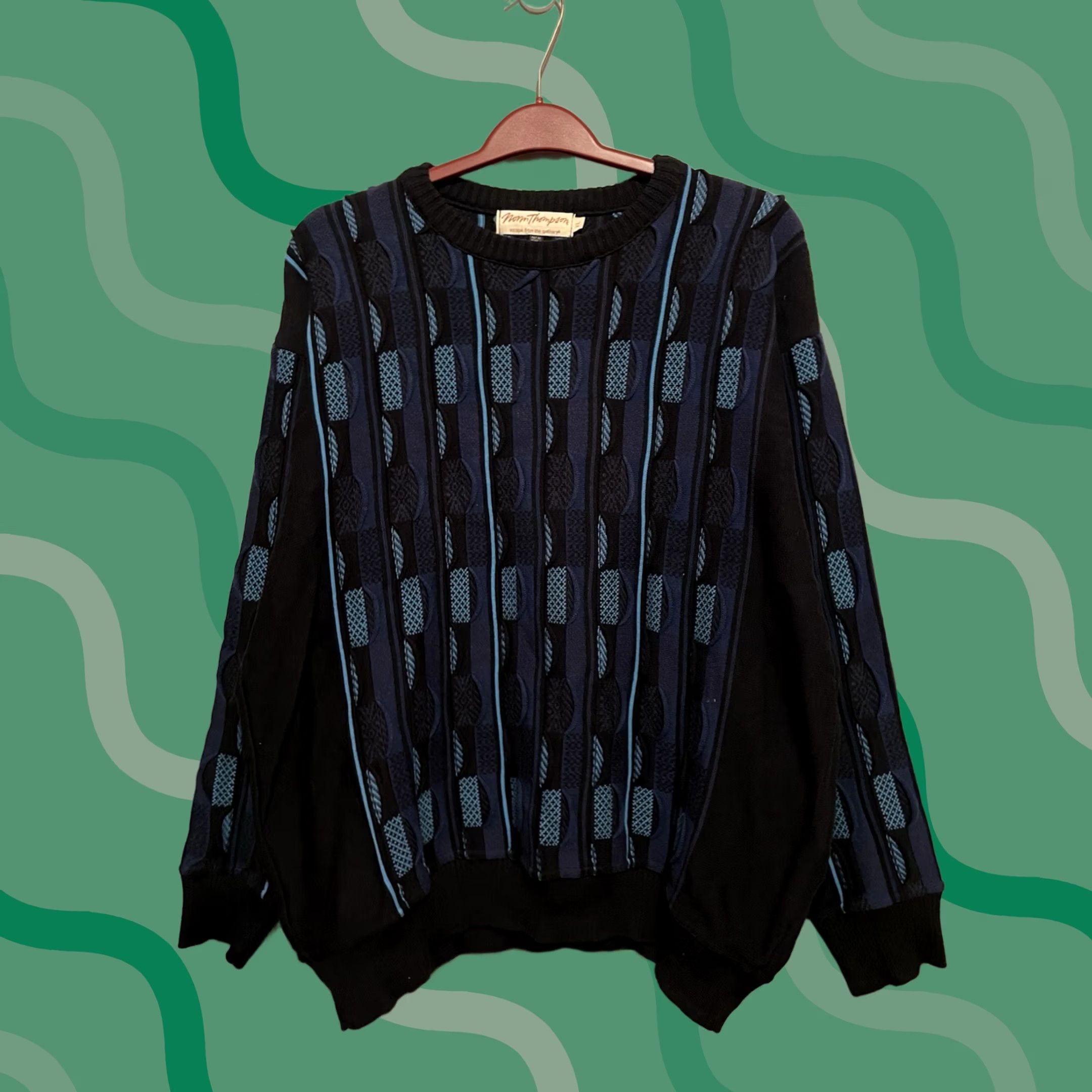 Jim Thompson VINTAGE Norm Thompson Sweater Shirt Mens XL Blue 90s Hip Hop Streetwear Knit Pullover Long Sleeve Vintage 90s B382 Size US XL / EU 56 / 4 - 1 Thumbnail