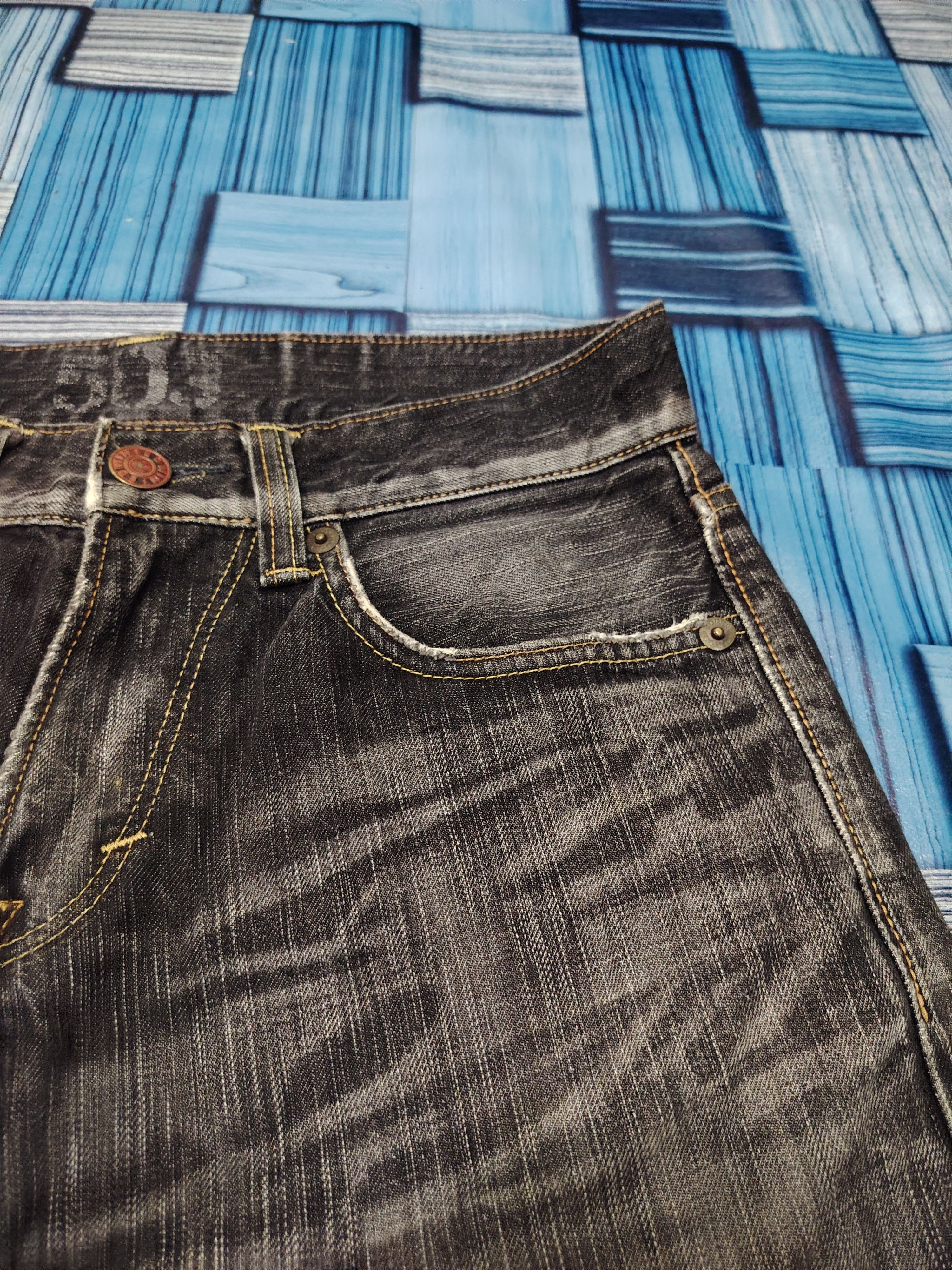 Who Decides War Japanese Edwin 503 Blue Trip Flared Jeans Distressed Jeans Size US 30 / EU 46 - 12 Thumbnail