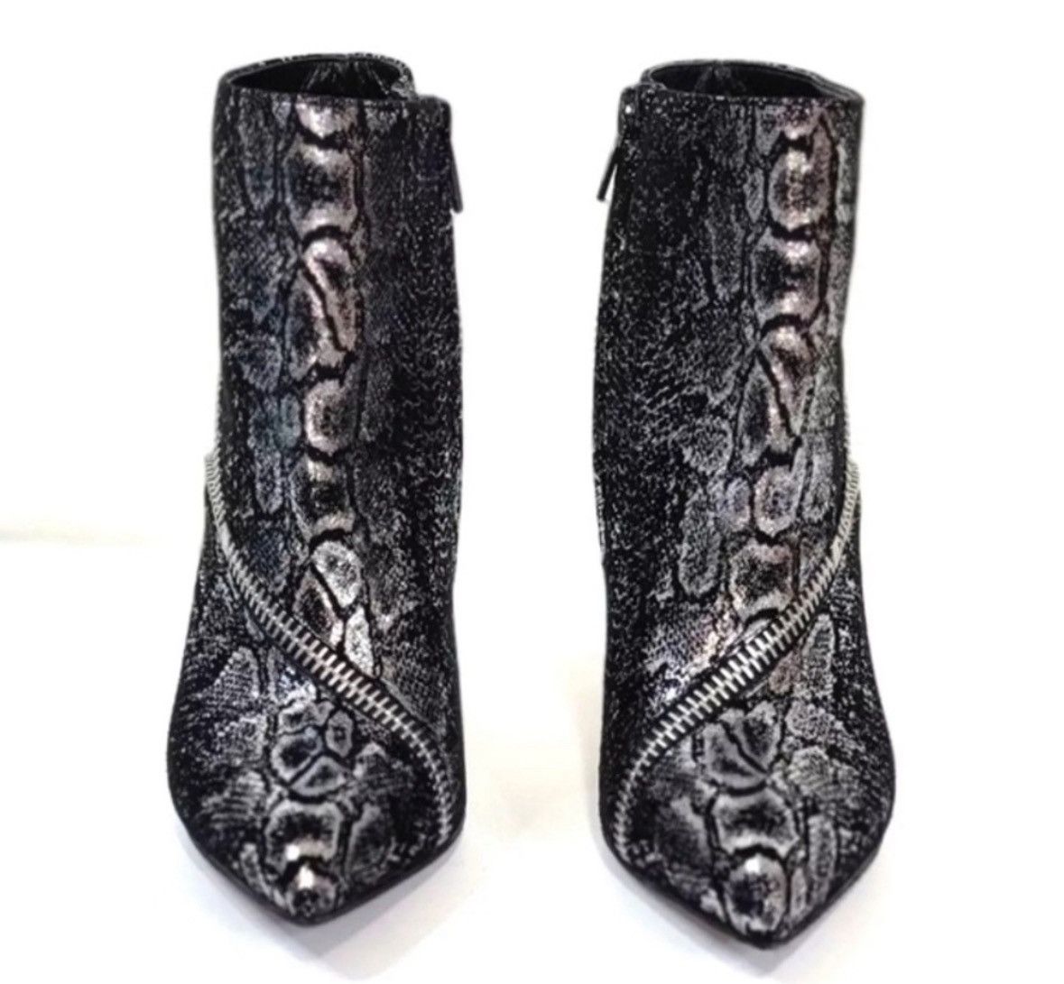 Saint Laurent Paris SAINT LAURENT Metallic Snakeskin Embossed Ankle Booties Size US 6.5 / IT 36.5 - 6 Thumbnail