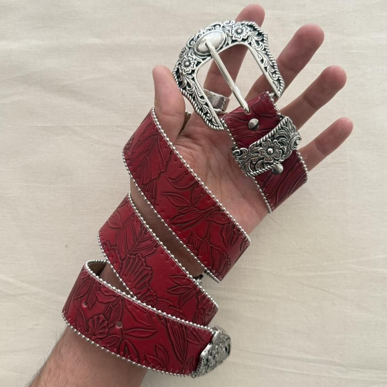 Cowboy Equipment y2k style red american western floral design belt Size ONE SIZE - 8 Thumbnail