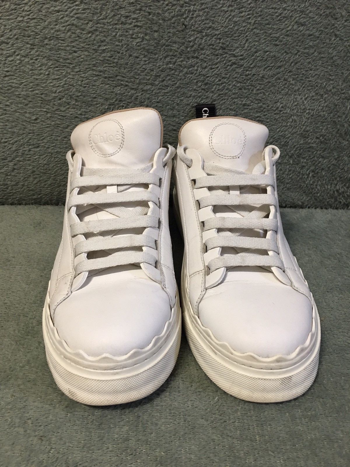 Chloé Lauren Scalloped Lace-up Sneakers White Leather EU 40