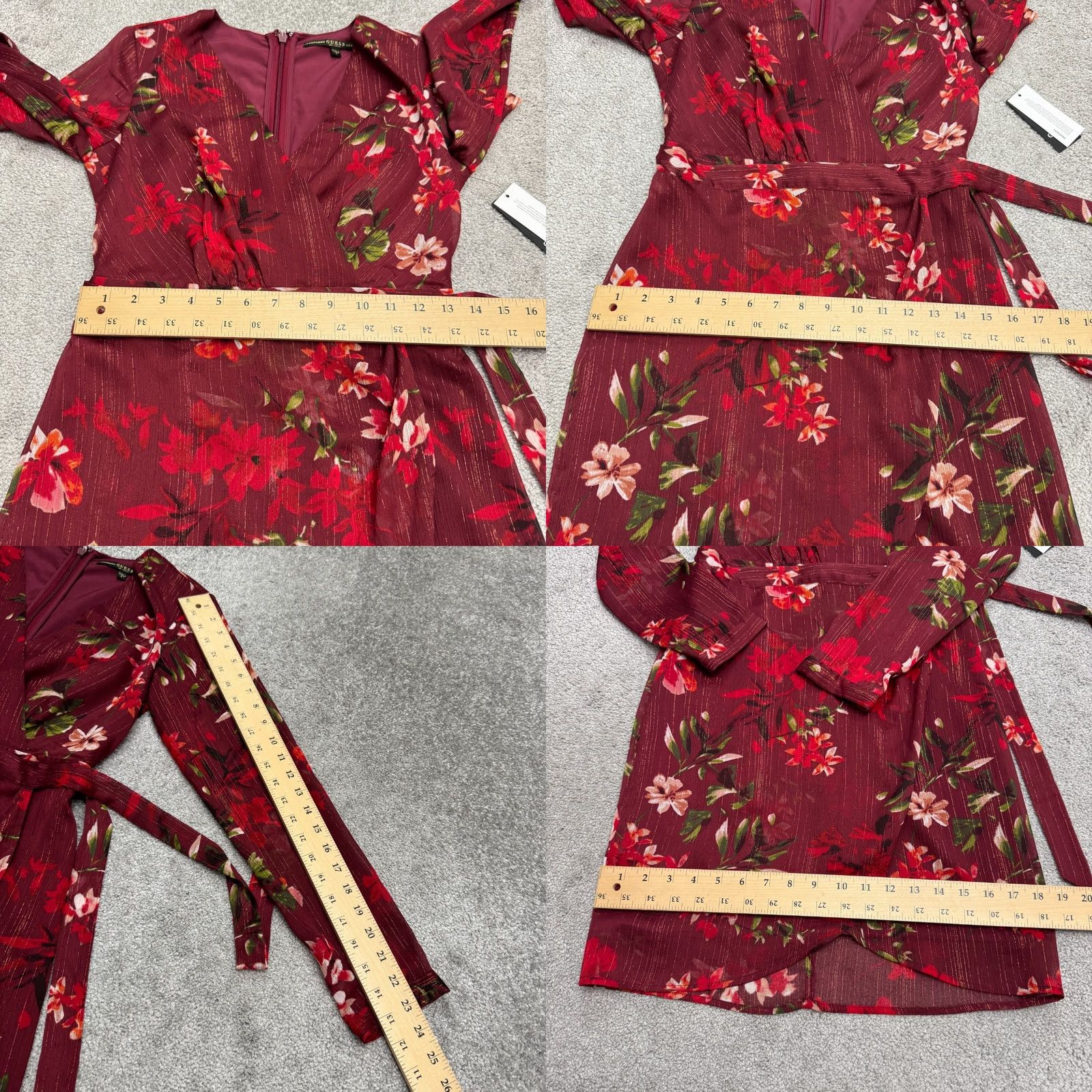Guess GUESS Wrap Dress 0 Long Sleeve Floral Red V-Neck Knee Length NWT Size XS / US 0-2 / IT 36-38 - 10 Thumbnail