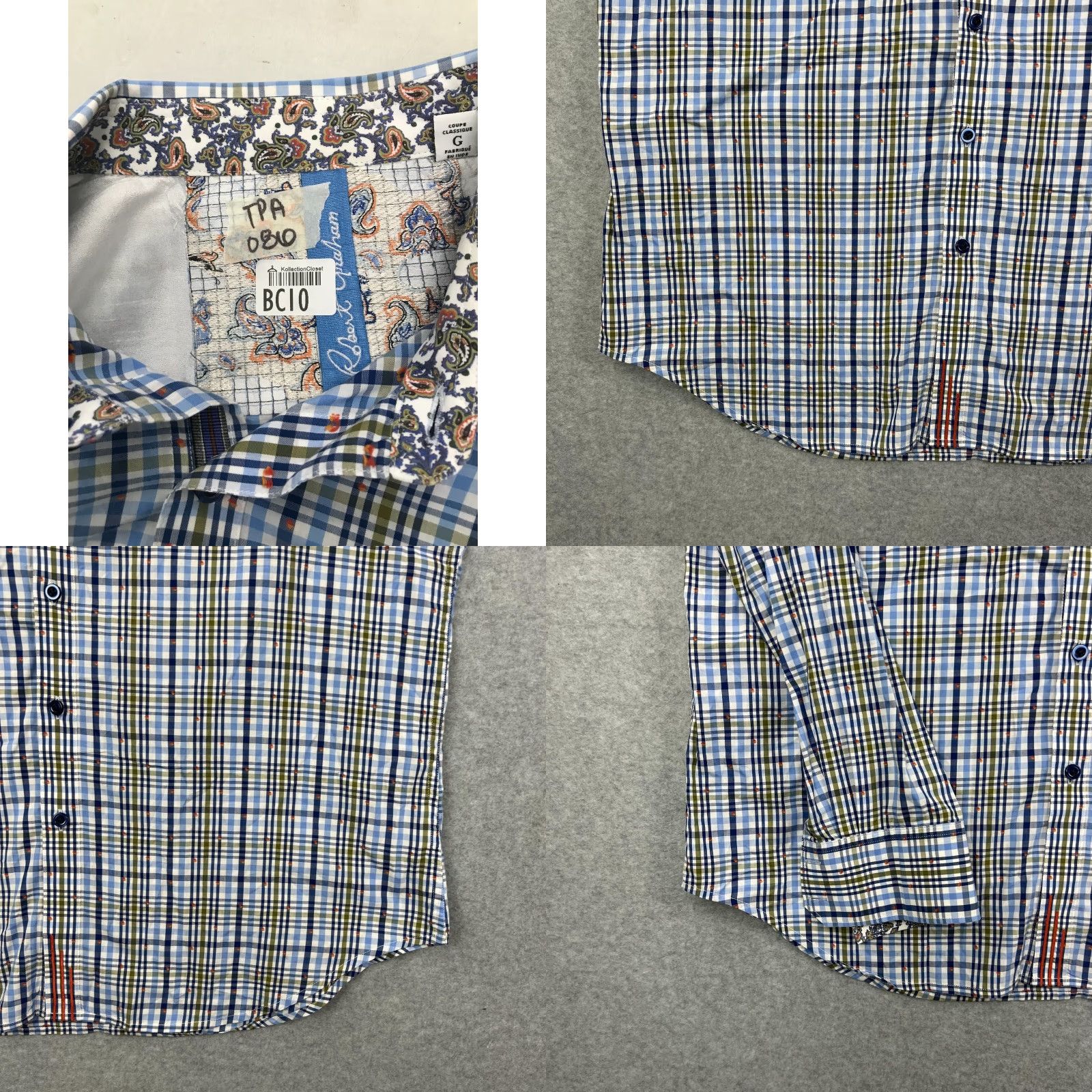 Robert Graham Robert Graham Shirt Mens Large Blue Plaid Classic Fit Long Sleeve Paisley Trim Size US L / EU 52-54 / 3 - 8 Thumbnail