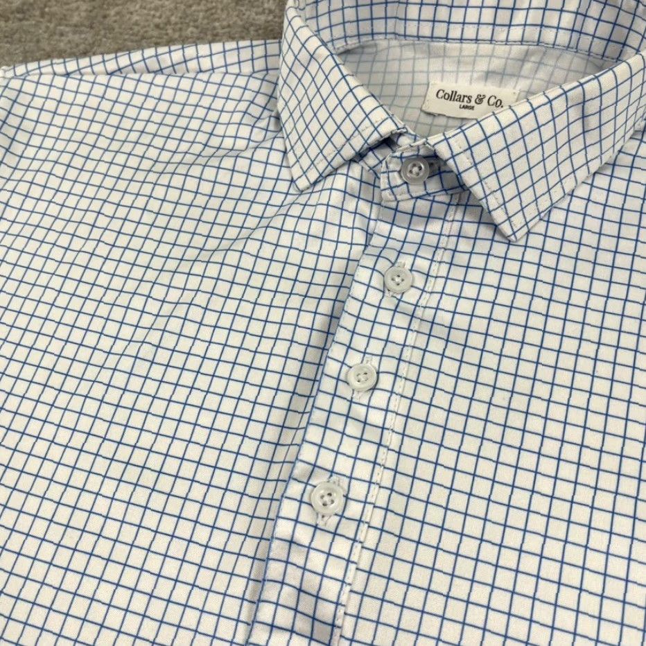 CO Collars & Co Polo Shirt Mens Large White Blue Grid Dress Collar Business Casual Size US L / EU 52-54 / 3 - 7 Thumbnail