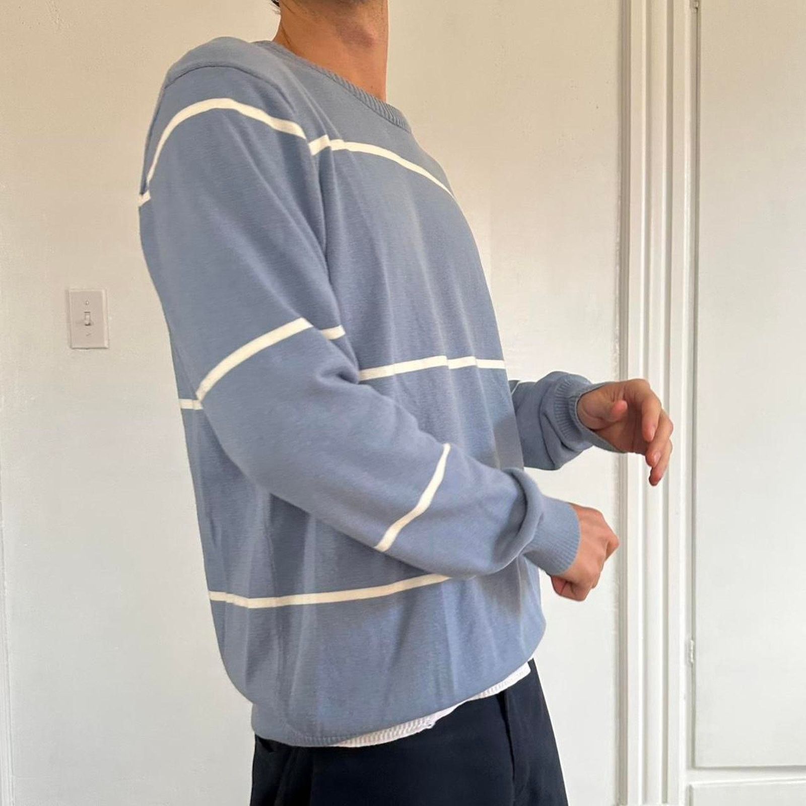 Old Navy Vintage Y2K 00s Blue White Striped Old Navy Pullover Sweater Size US L / EU 52-54 / 3 - 8 Thumbnail