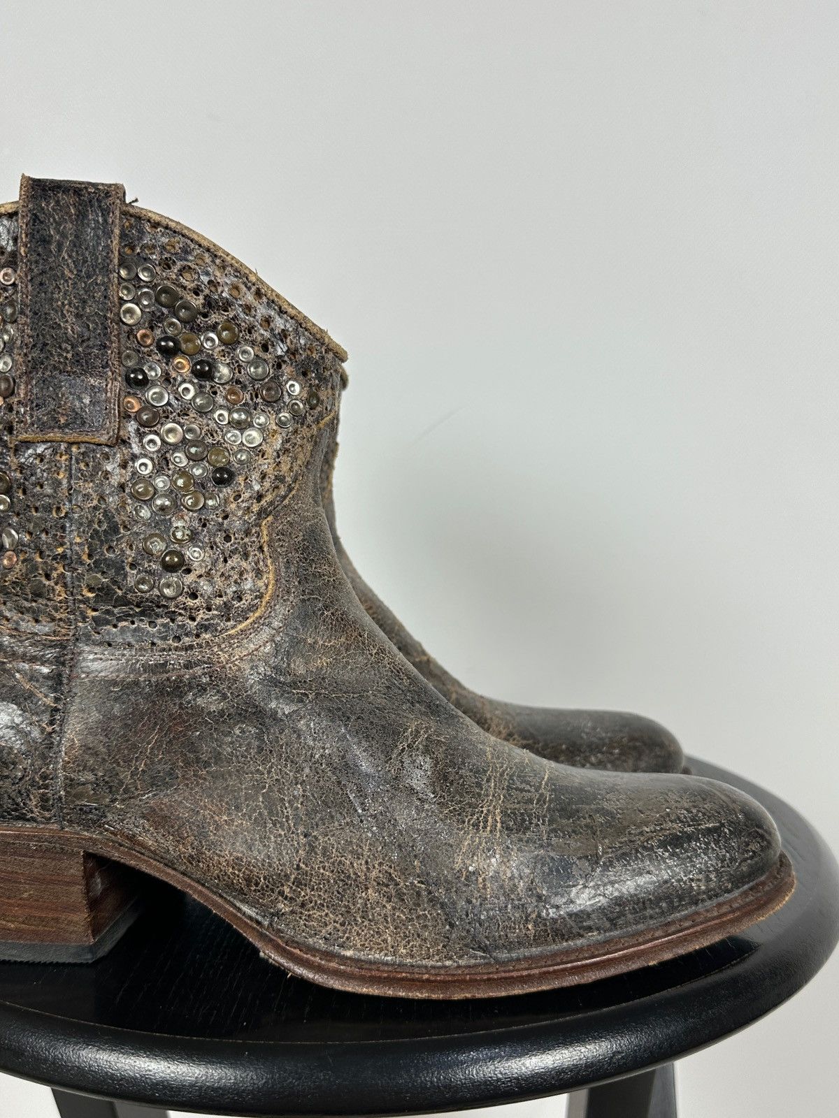Sendra Sendra 8602 Brown Leather Studded Cowboy Biker Ankle Boots Size US 7.5 / IT 37.5 - 16 Thumbnail