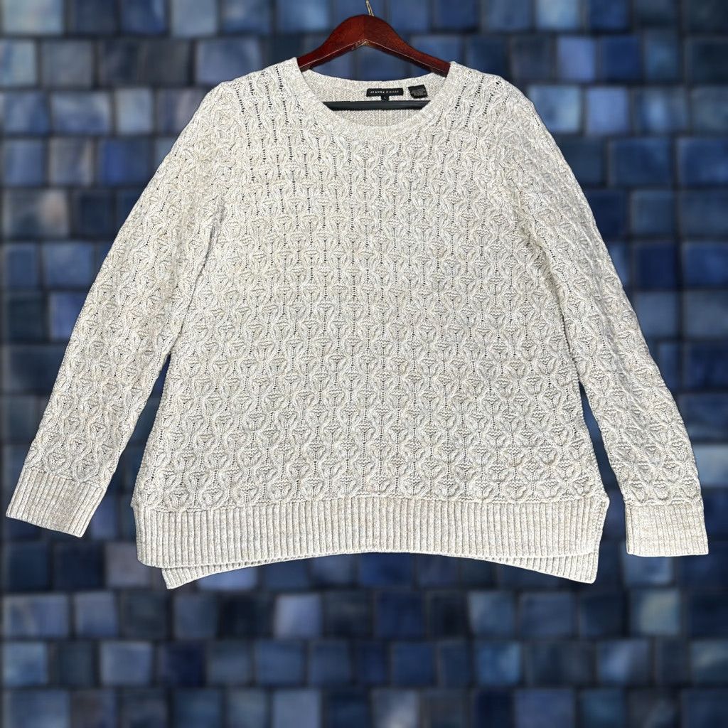 Vintage Jeanne Pierre Sweater Womens Large Beige Cotton Cable Knit Ribbed Hem Size L / US 10 / IT 46 - 1 Thumbnail