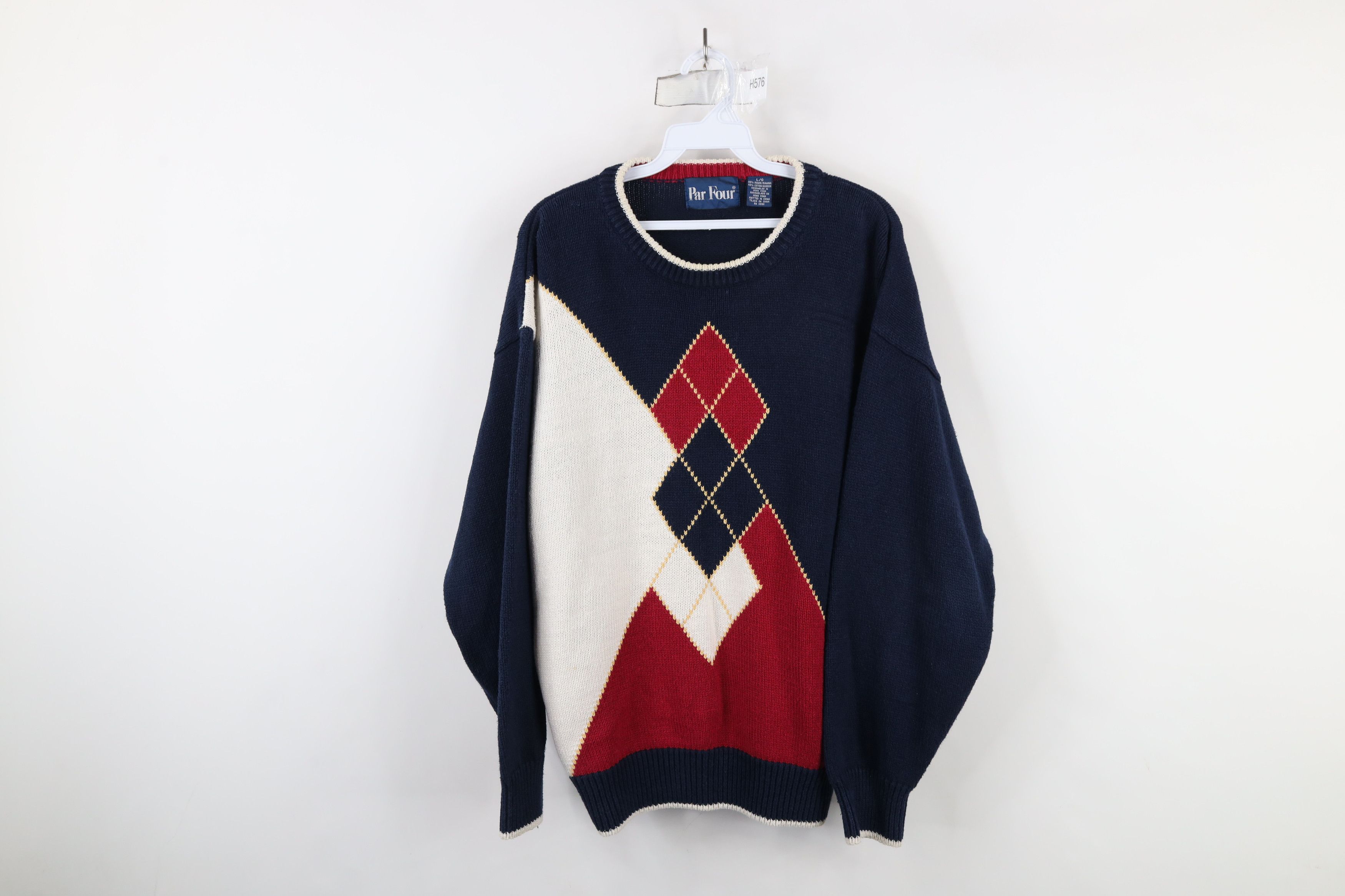 Vintage Vintage 90s Streetwear Argyle Diamond Knit Crewneck Sweater Size US L / EU 52-54 / 3 - 1 Thumbnail
