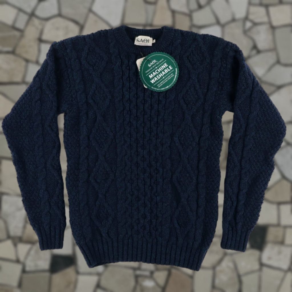 Vintage Saol Aran Fisherman Cable Solid Long Sleeve Sweater Teal Men's S Shirt Size US S / EU 44-46 / 1 - 1 Thumbnail
