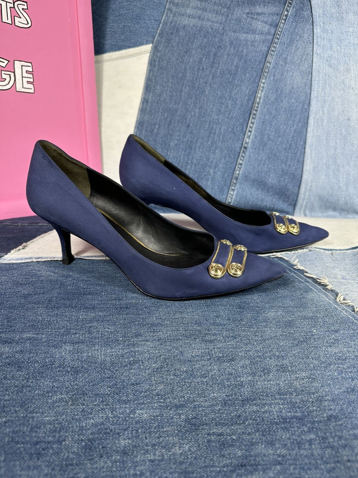 Pierre Balmain Pierre Balmain Heels Suede Blue Shoes Gold Hardware Pins Size US 11 / IT 41 - 9 Thumbnail