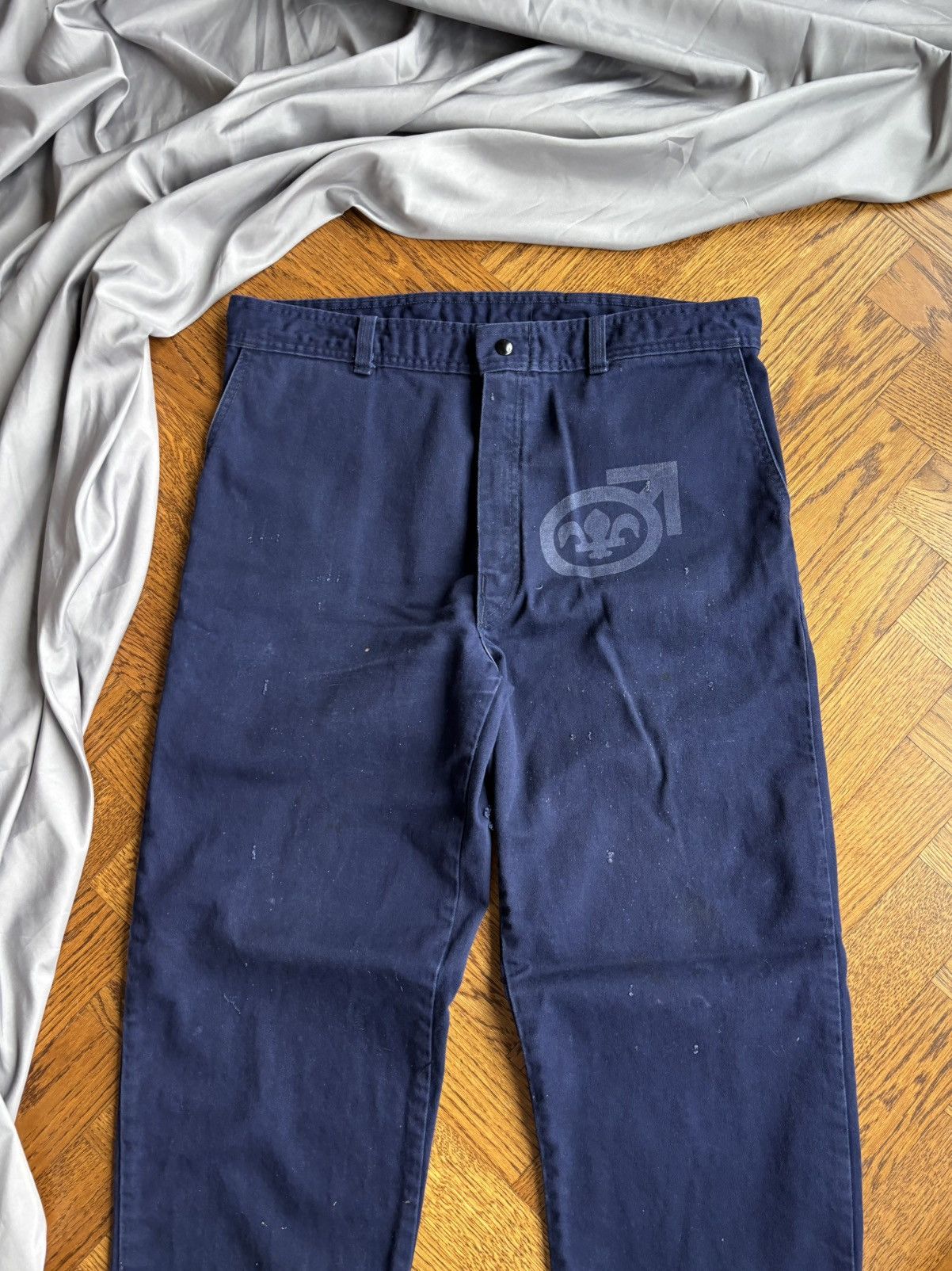 Carhartt × Vintage Vintage Bleu de Travail Work Pant Quebec Fleur Lys Stamped Size US 37 - 1 Thumbnail