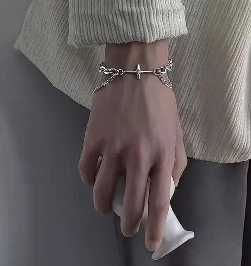 VIBE Fashion punk titanium steel cross layered bracelet chain Size ONE SIZE - 7 Thumbnail