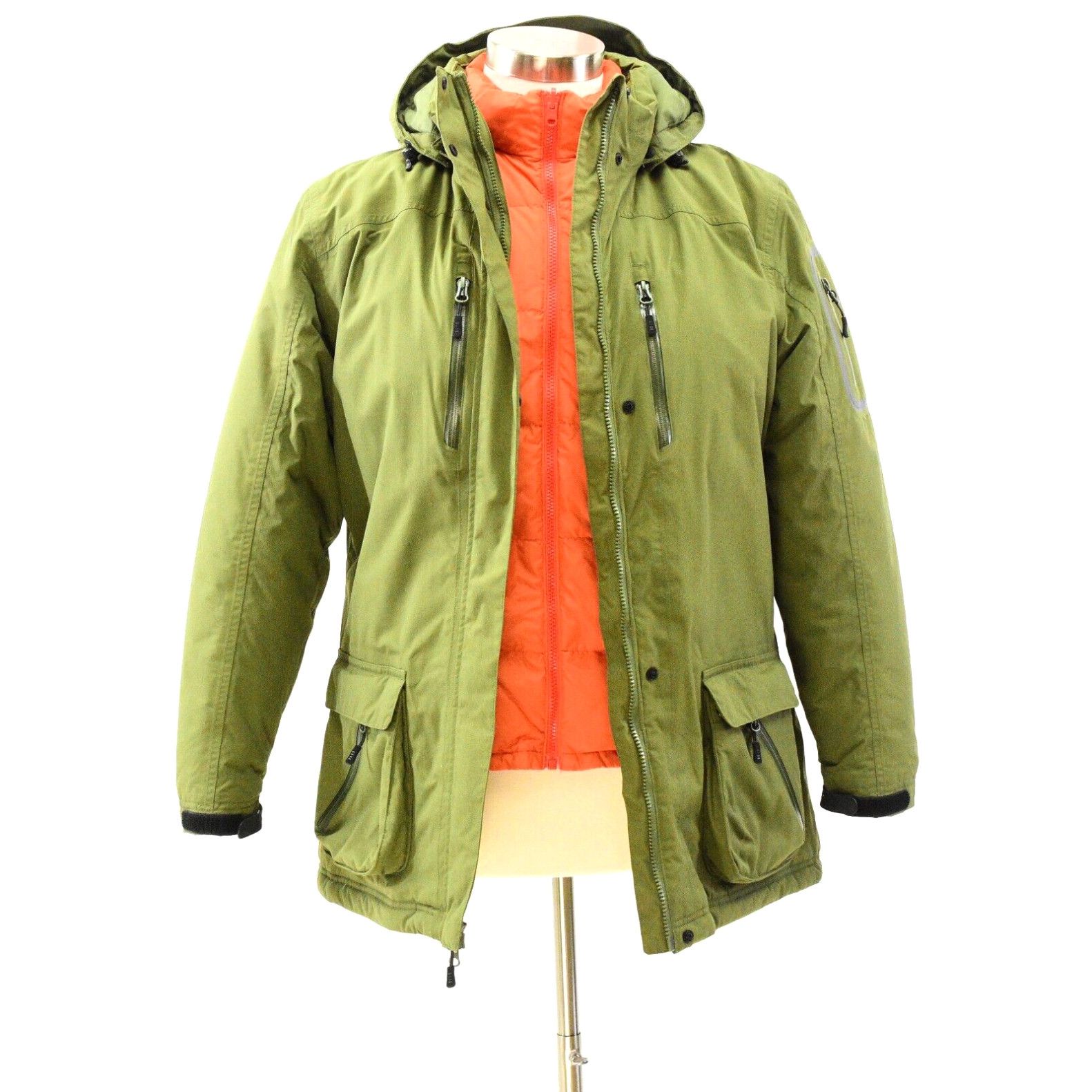 image of Vintage Womens 14/16 Lands End Down Parka Removable Inner Jacket Olive Green in White (Size XL)