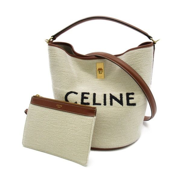 image of Celine Canvas Bucket Bag in White, Women's