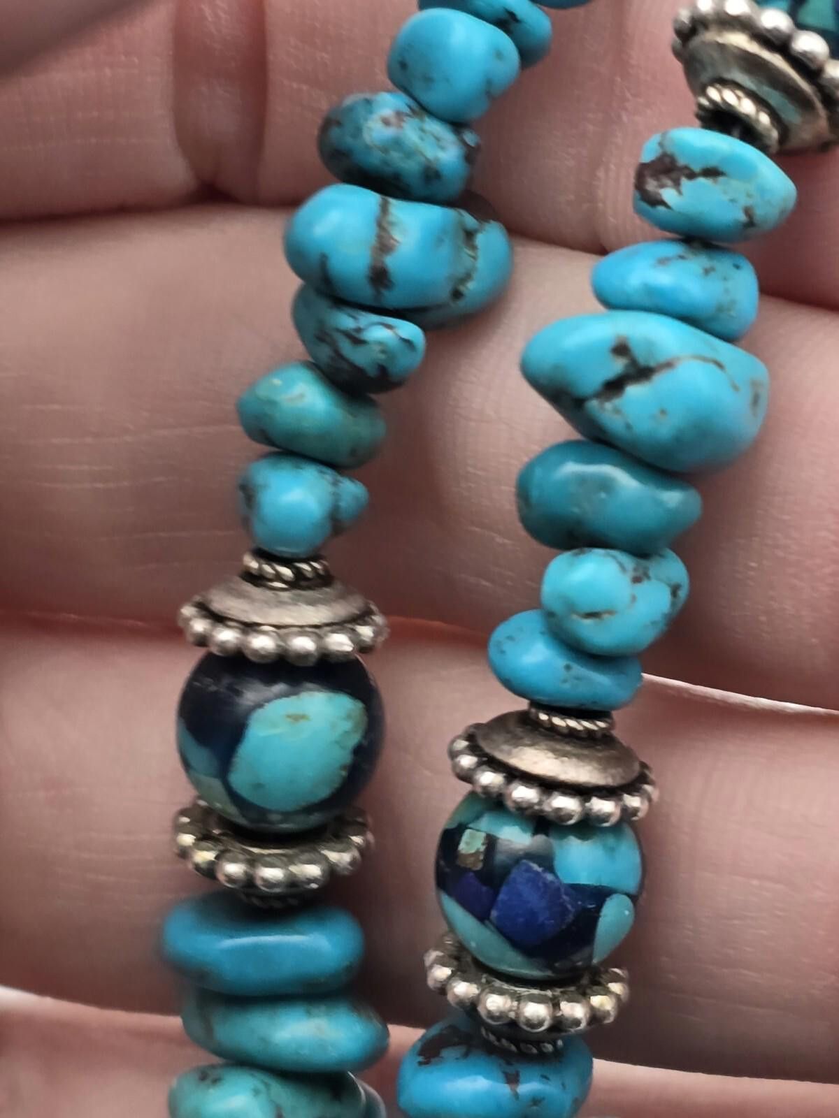 The Unbranded Brand Sterling Silver Turquoise Beaded Necklace w/ Cross Size ONE SIZE - 7 Thumbnail