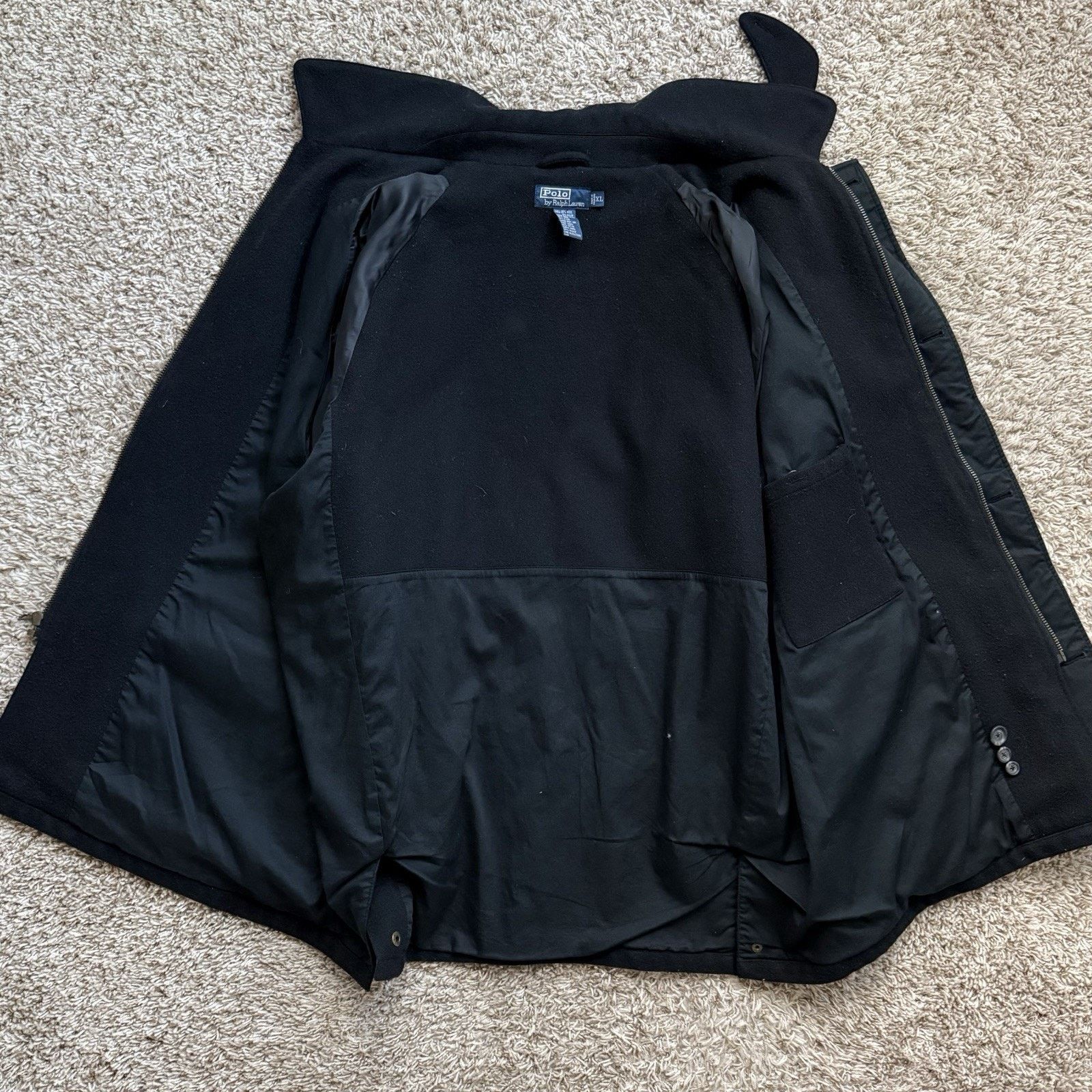 Polo Ralph Lauren × Ralph Lauren Vintage Polo Ralph Lauren Black Wool Pea Coat Zip Up Jacket Size US XL / EU 56 / 4 - 4 Thumbnail