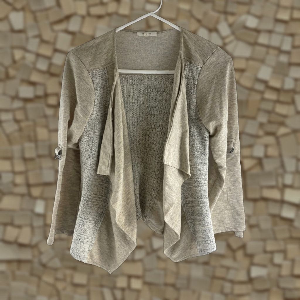 Vintage Maurices Sweater Cardigan Women's Medium Tan Heather Open Roll Tab Sleeve Knit Polyester Spandex Modern Vintage: No Size M / US 6-8 / IT 42-44 - 1 Thumbnail