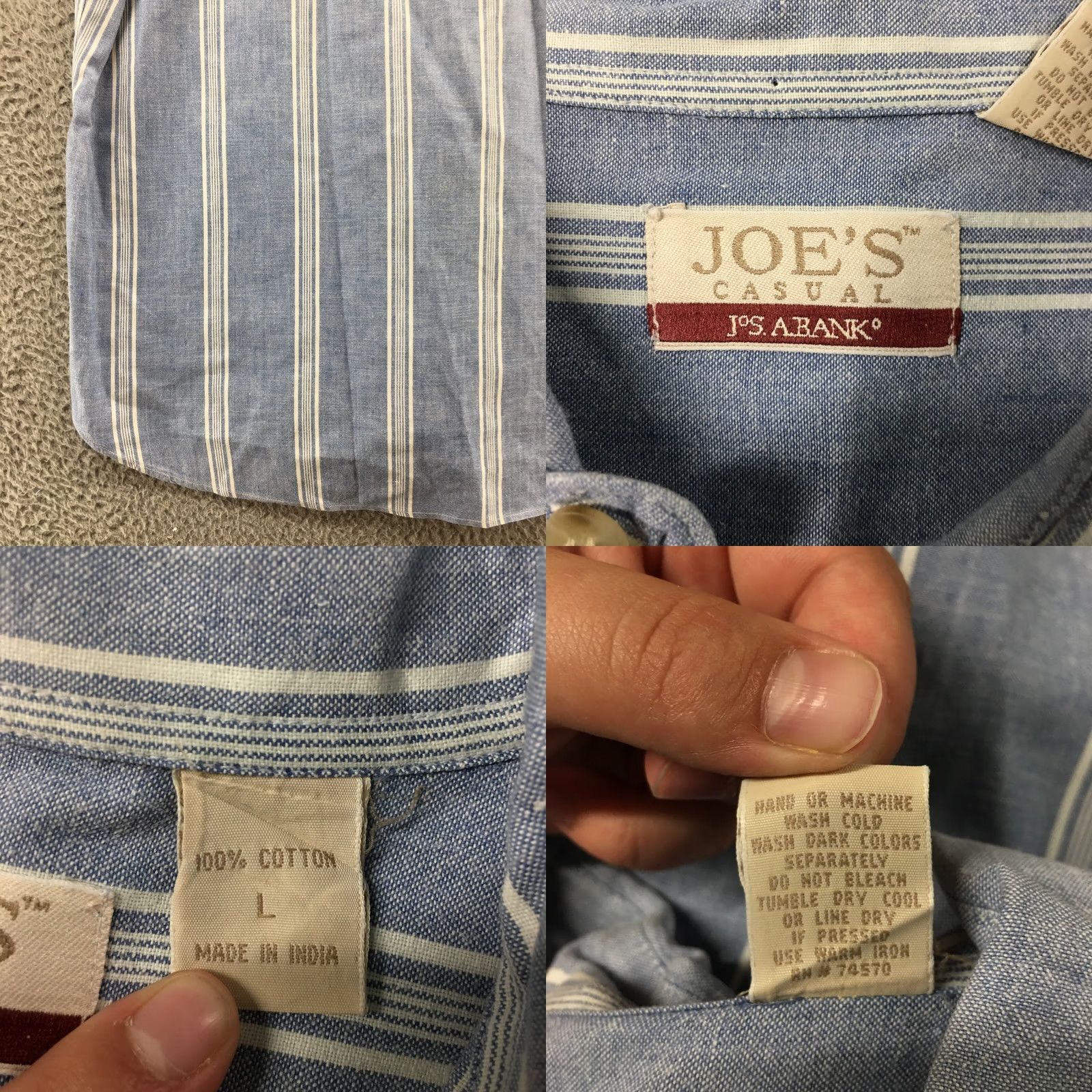 Jos. A. Bank Jos A Bank Joe's Casual Shirt Mens L Blue Striped Short Sleeve Button Up Cotton Size US L / EU 52-54 / 3 - 11 Thumbnail