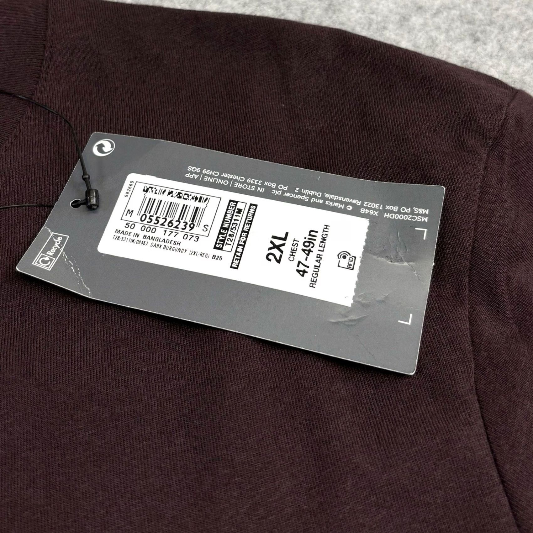 Marks & Spencer M&S T Shirt 2XL Regular Fit Mens Dark Burgundy New With Defects XXL 47-49in Size US XXL / EU 58 / 5 - 6 Thumbnail