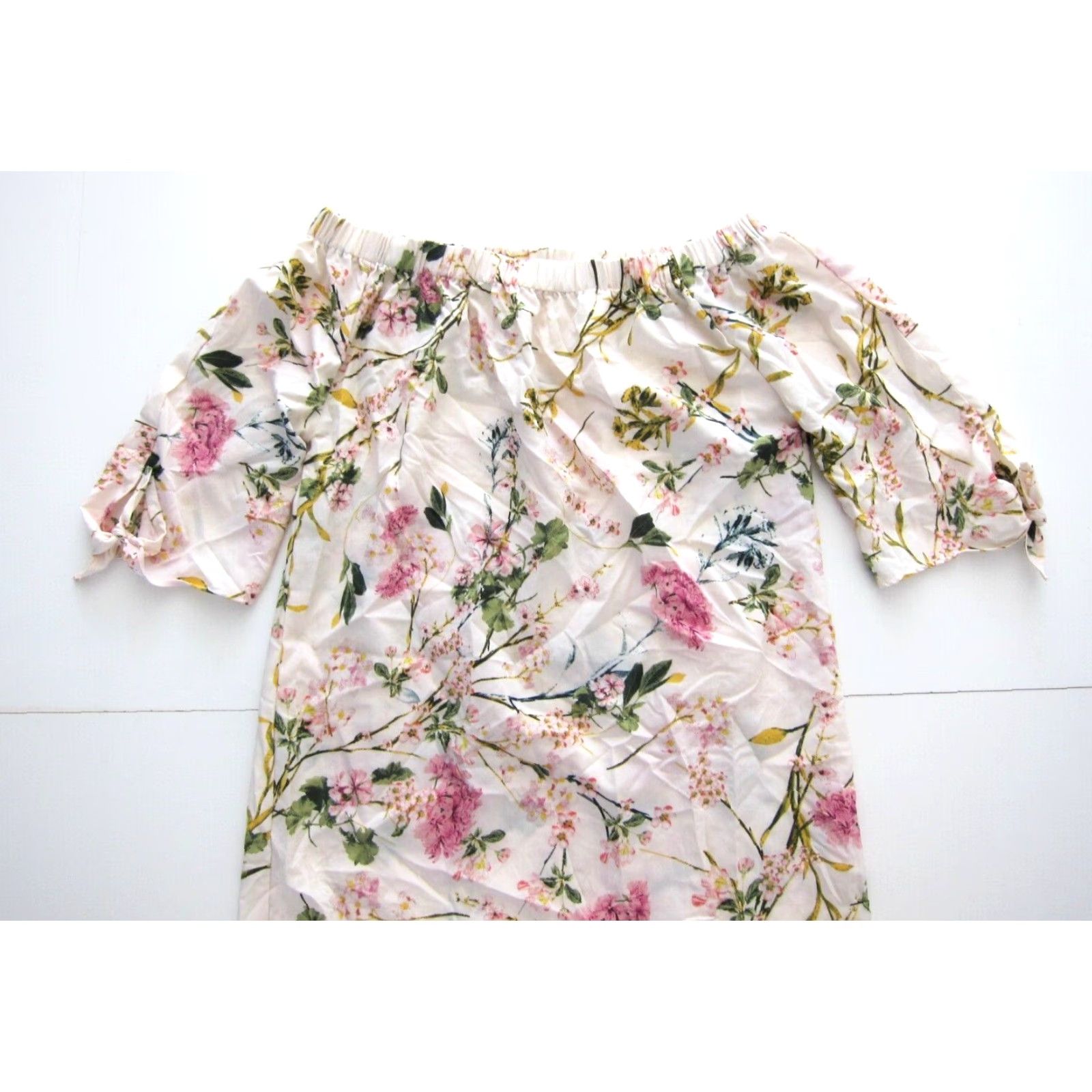 Pinko Magnolia South Stretch Pink Green Yellow Floral Off Shoulder Tunic Dress Small Size S / US 4 / IT 40 - 4 Thumbnail