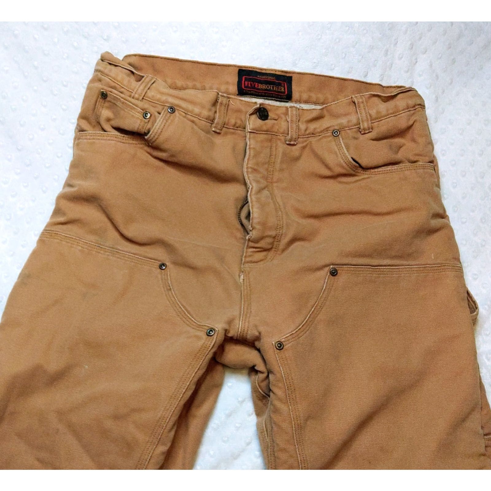 Doublet Five Brother Pants Mens 36 X 32 Brown Sherpa Lined Double Knee Insulated Work Carpenter Cement/Canvas Straight 5-Pocket Cargo Zip Snap Mens Size US 36 / EU 52 - 4 Thumbnail