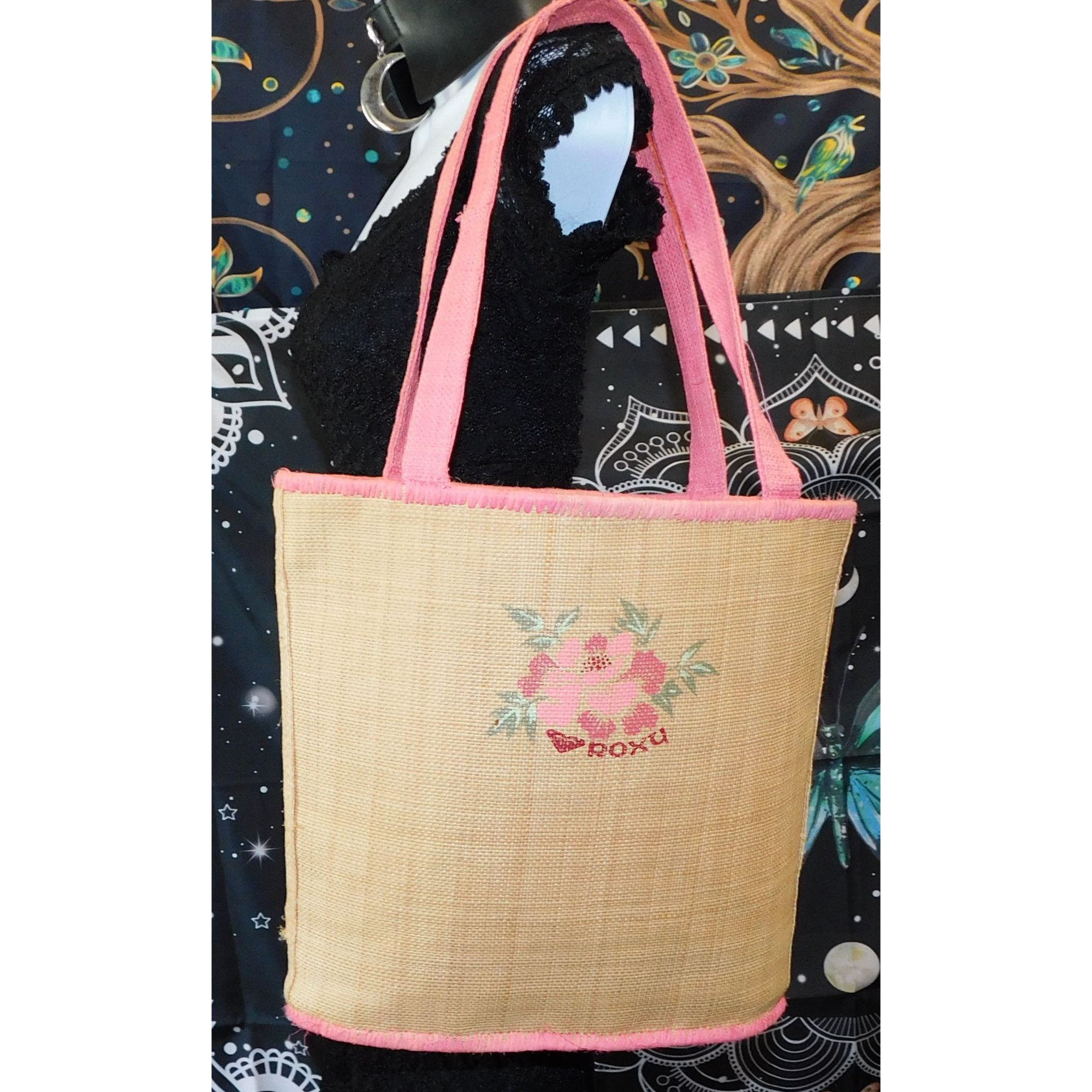 Other Vintage Beachy Roxy Woven Straw Tote With Floral Accent Size ONE SIZE - 1 Thumbnail