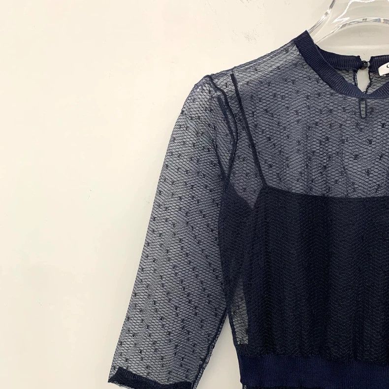 Dior Dior Dark blue mulberry silk round-neck hollow mesh dress Size XS / US 0-2 / IT 36-38 - 3 Thumbnail