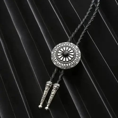 Cowboy Equipment × Vintage Vintage Metal Flower Leather Rope Bolo Tie Size ONE SIZE - 4 Thumbnail