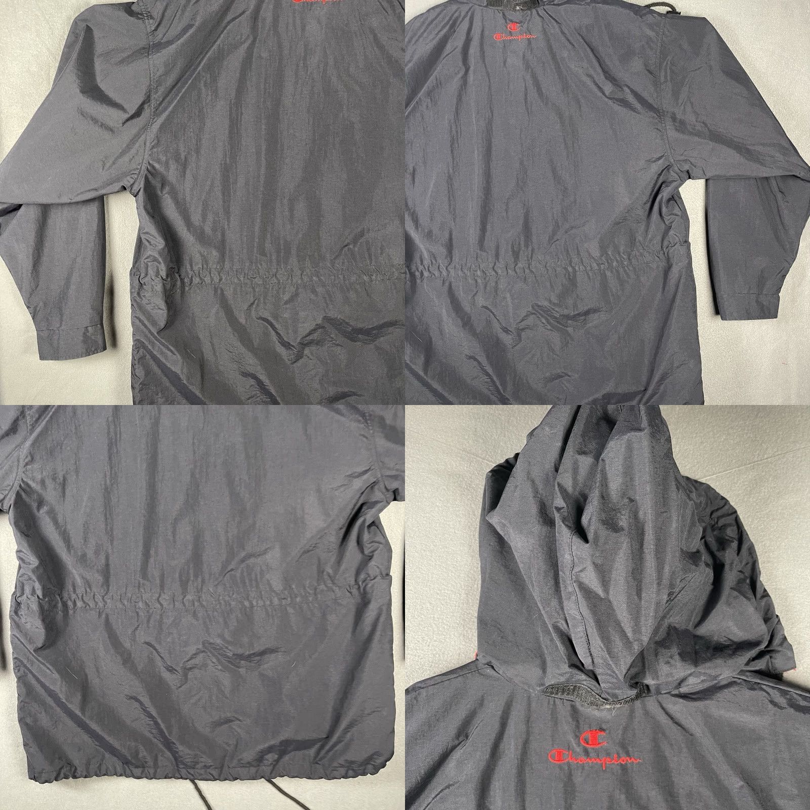 Champion VINTAGE Champion Windbreaker Full Zip Jacket XL Black Hidden Hood 90s Retro Sports Men Size US XL / EU 56 / 4 - 8 Thumbnail