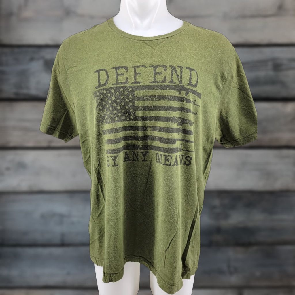 Vintage Grunt Style Defend By Any Means Men’s T-Shirt 2XL Green Black Crew Neck Short Sleeve USA Graphic Size US XXL / EU 58 / 5 - 1 Thumbnail